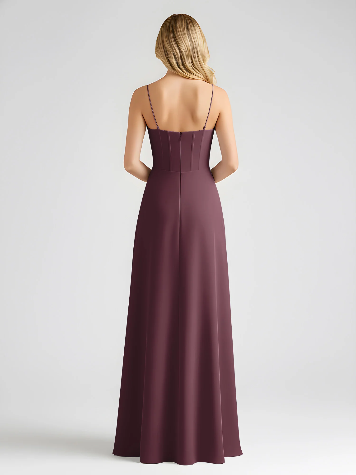 Spaghetti Strap A-Line Maxi with Bow Ties Cabernet - Image 2