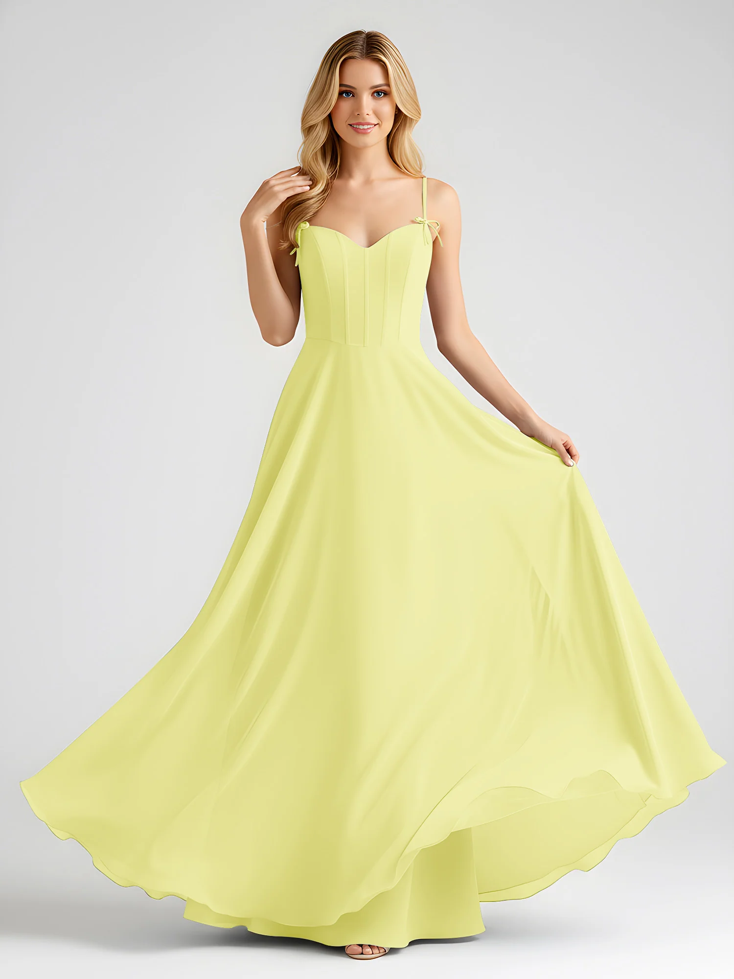 Spaghetti Strap A-Line Maxi with Bow Ties Daffodil - Image 3