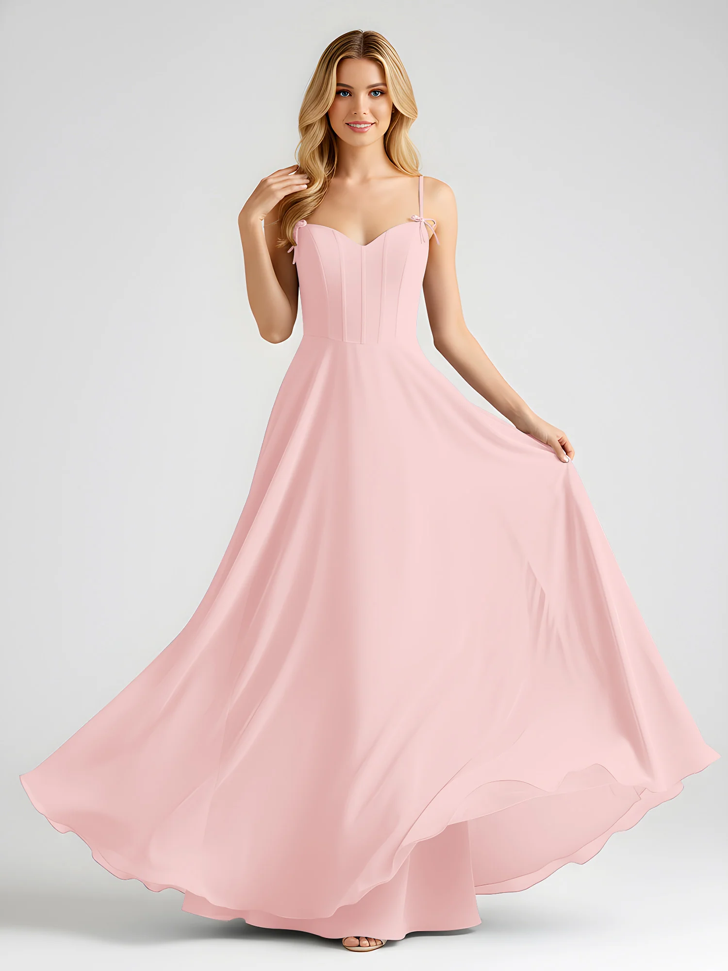 Spaghetti Strap A-Line Maxi with Bow Ties Dusty Rose - Image 3