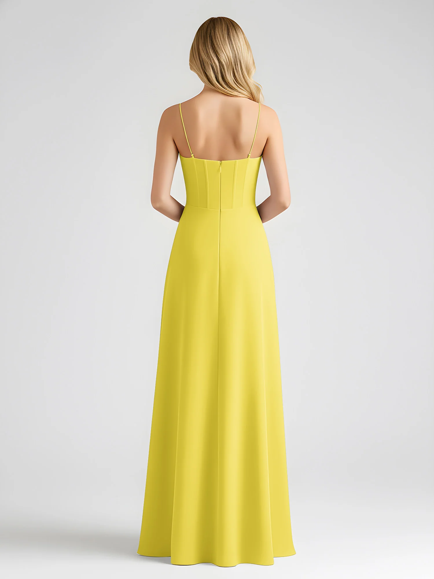 Spaghetti Strap A-Line Maxi with Bow Ties Lemon - Image 2