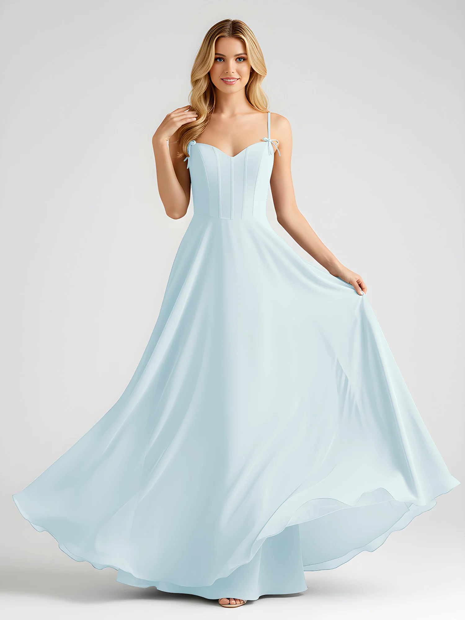 Spaghetti Strap A-Line Maxi with Bow Ties Mist - Image 3