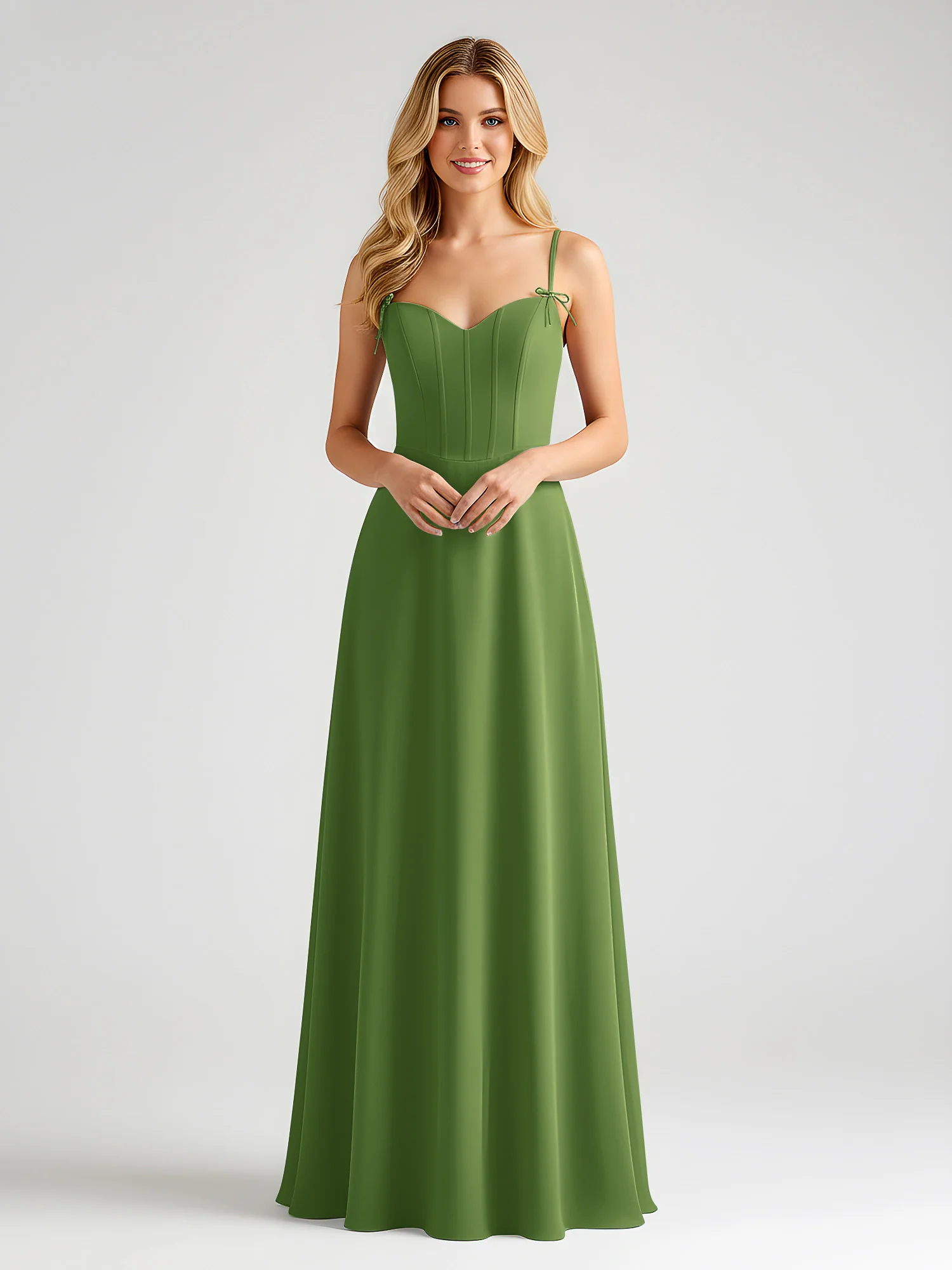 Spaghetti Strap A-Line Maxi with Bow Ties Moss