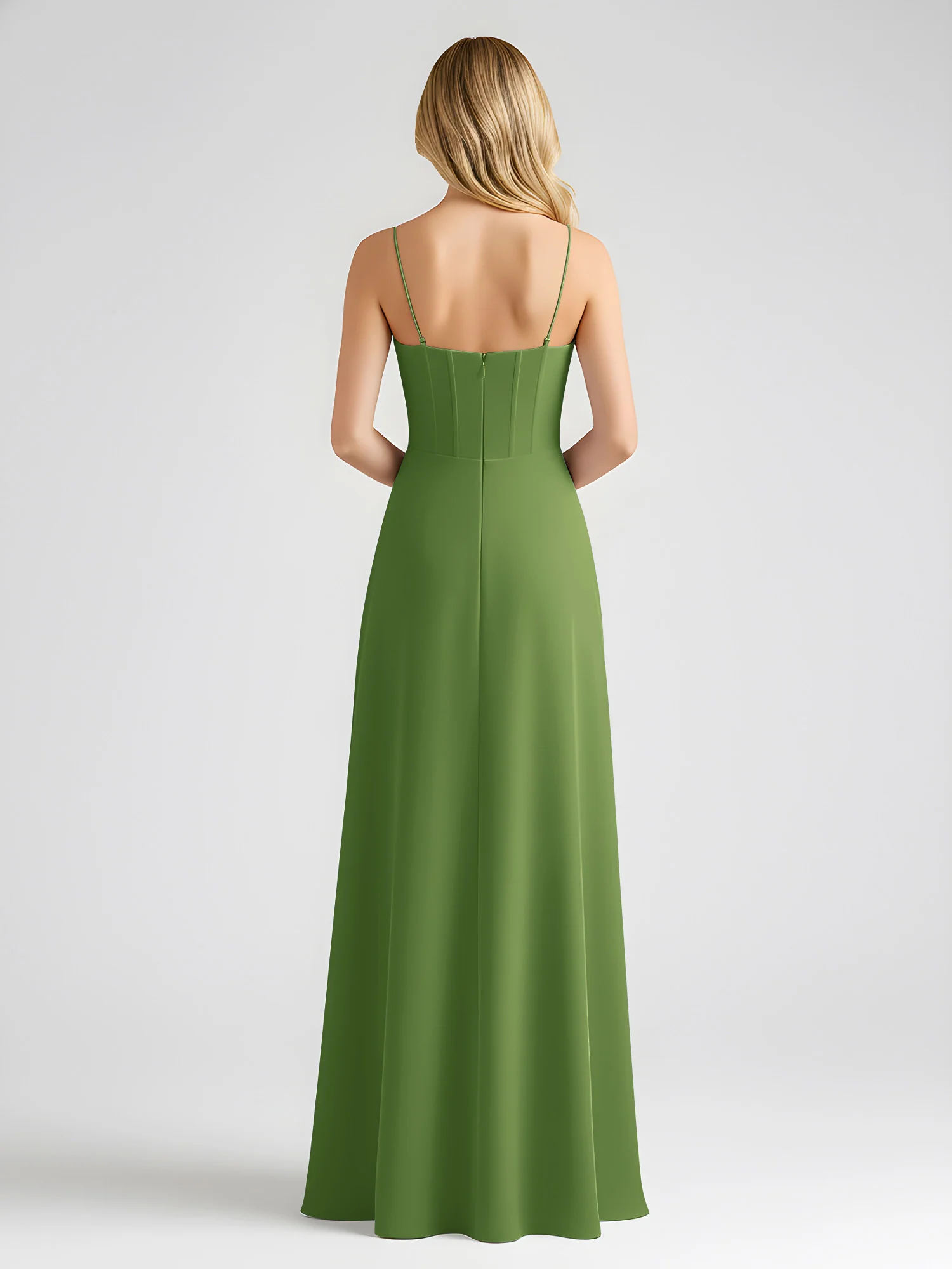 Spaghetti Strap A-Line Maxi with Bow Ties Moss - Image 2