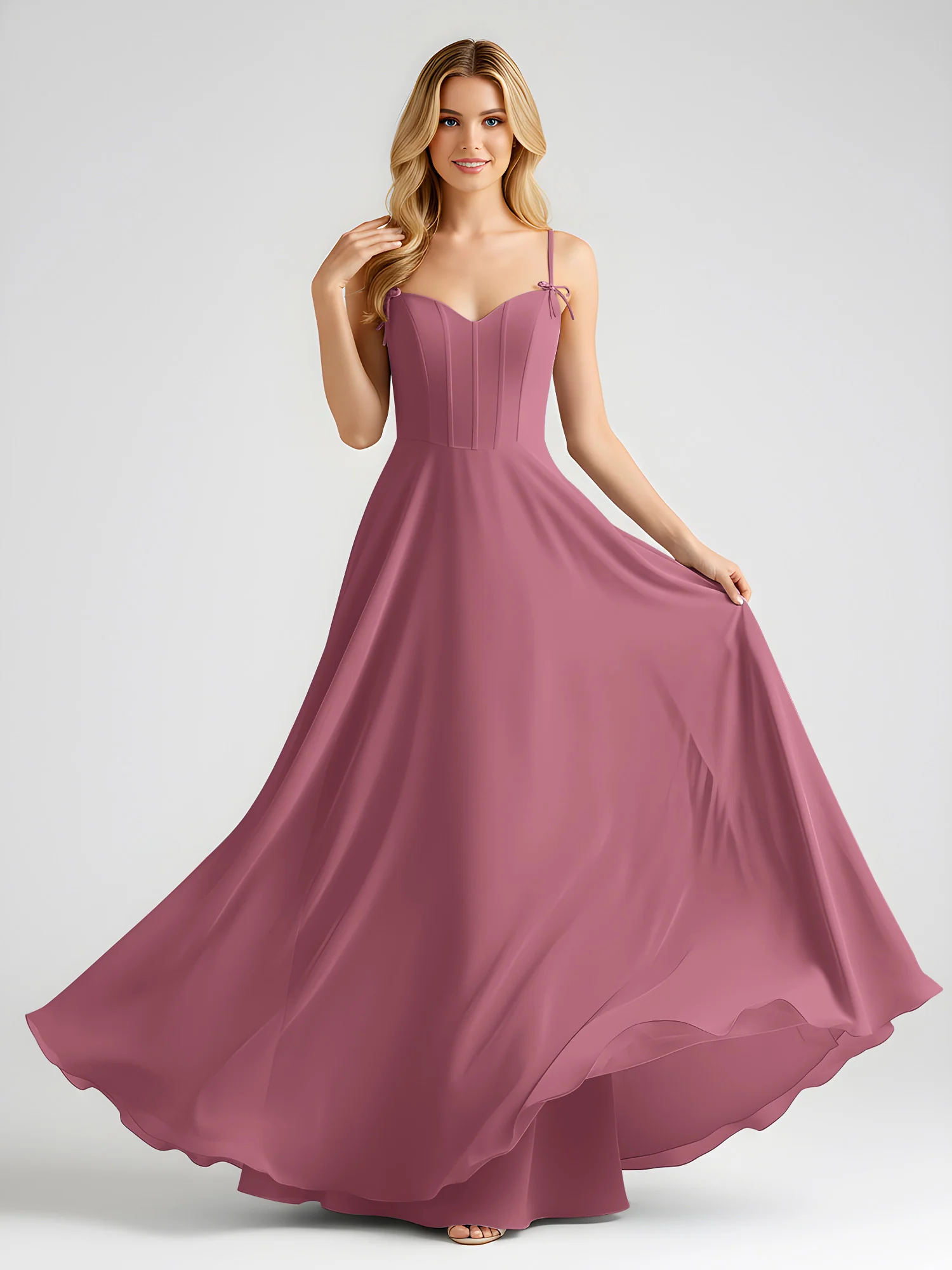 Spaghetti Strap A-Line Maxi with Bow Ties Mulberry - Image 3