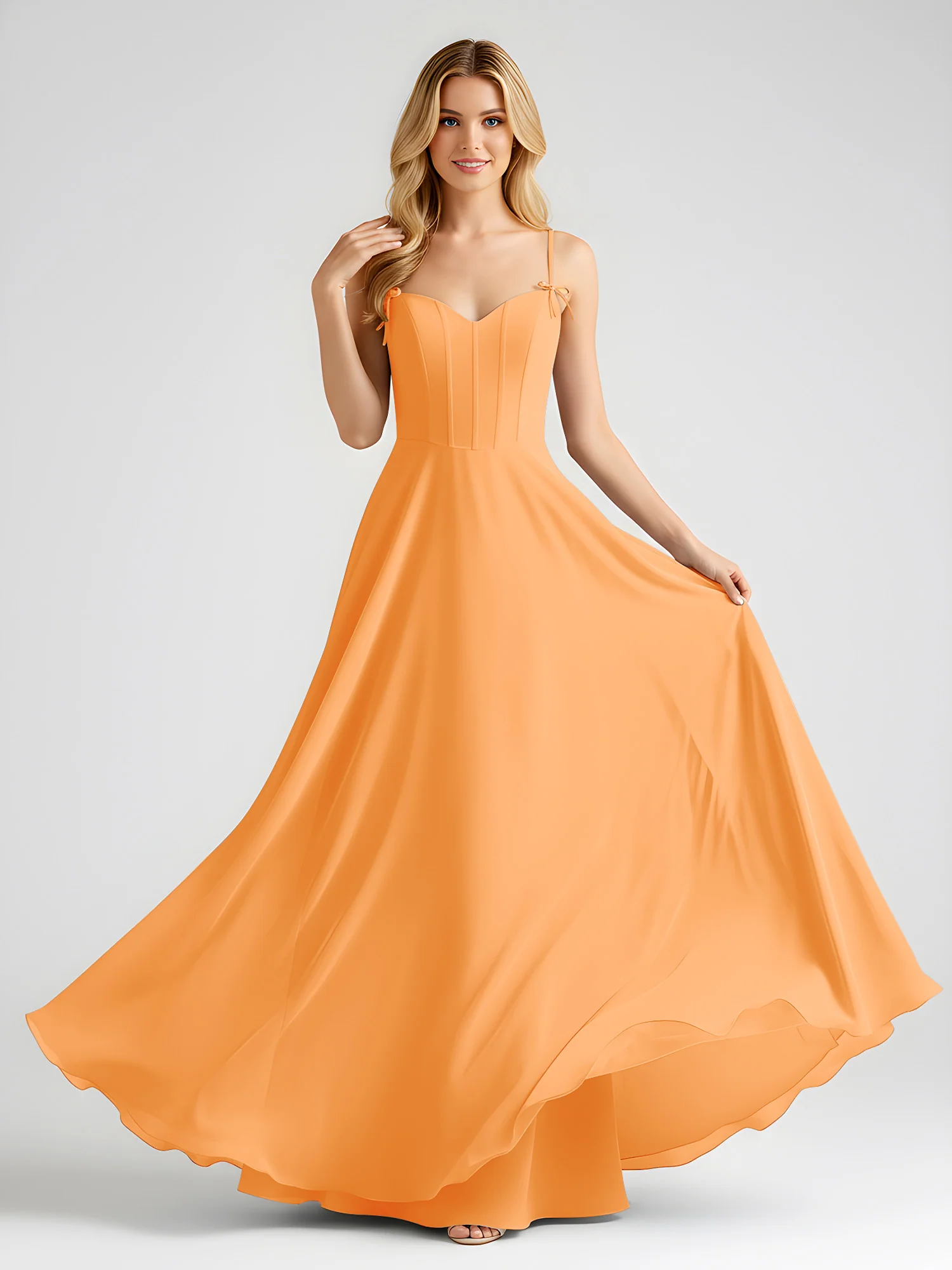 Spaghetti Strap A-Line Maxi with Bow Ties Orange - Image 3