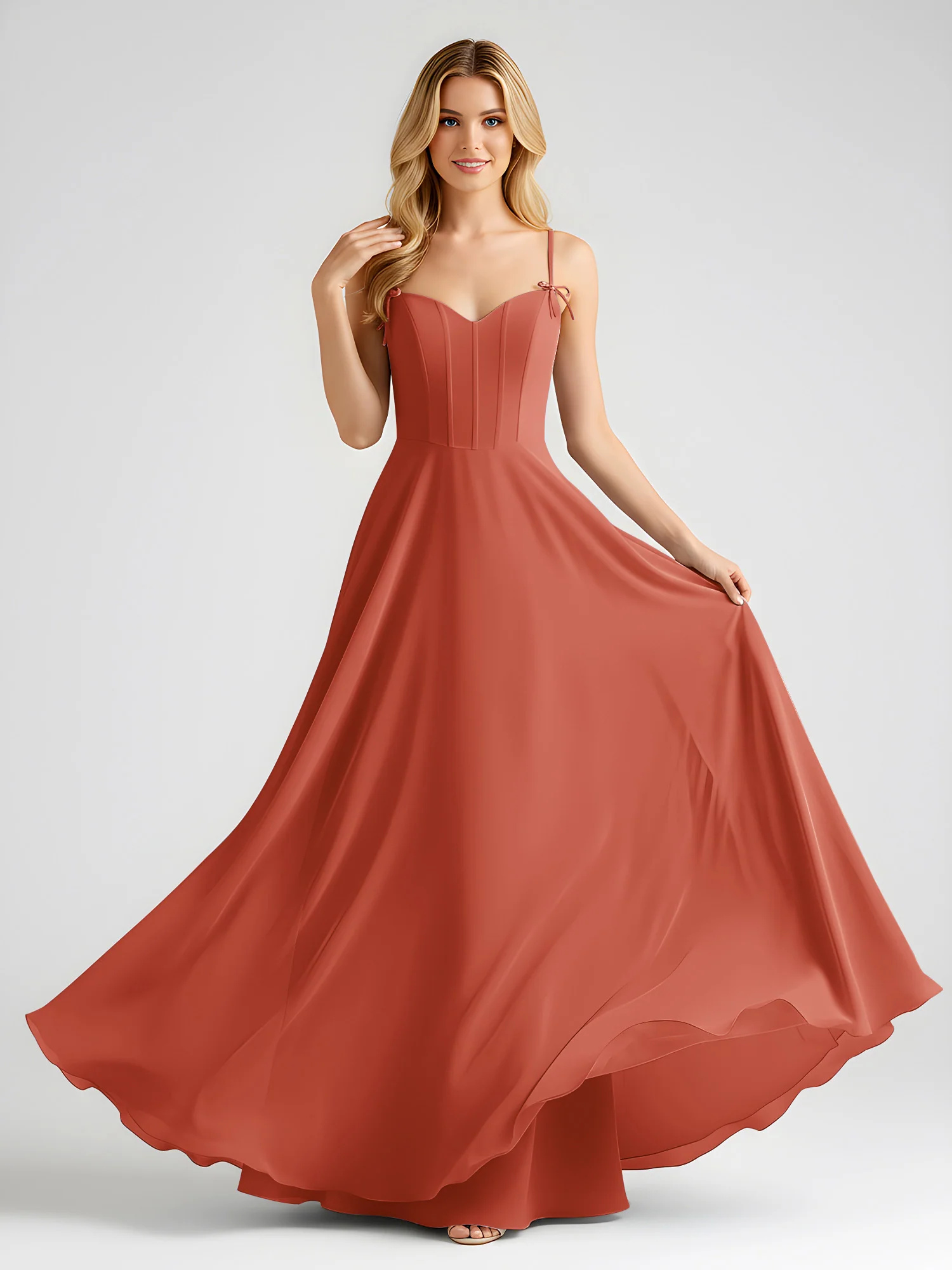 Spaghetti Strap A-Line Maxi with Bow Ties Rust - Image 3