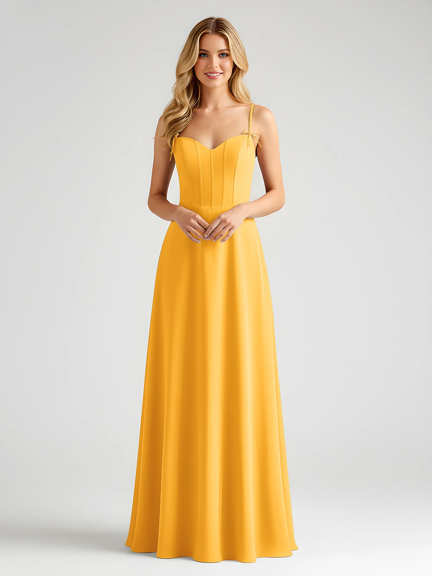 Spaghetti Strap A-Line Maxi with Bow Ties Tangerine