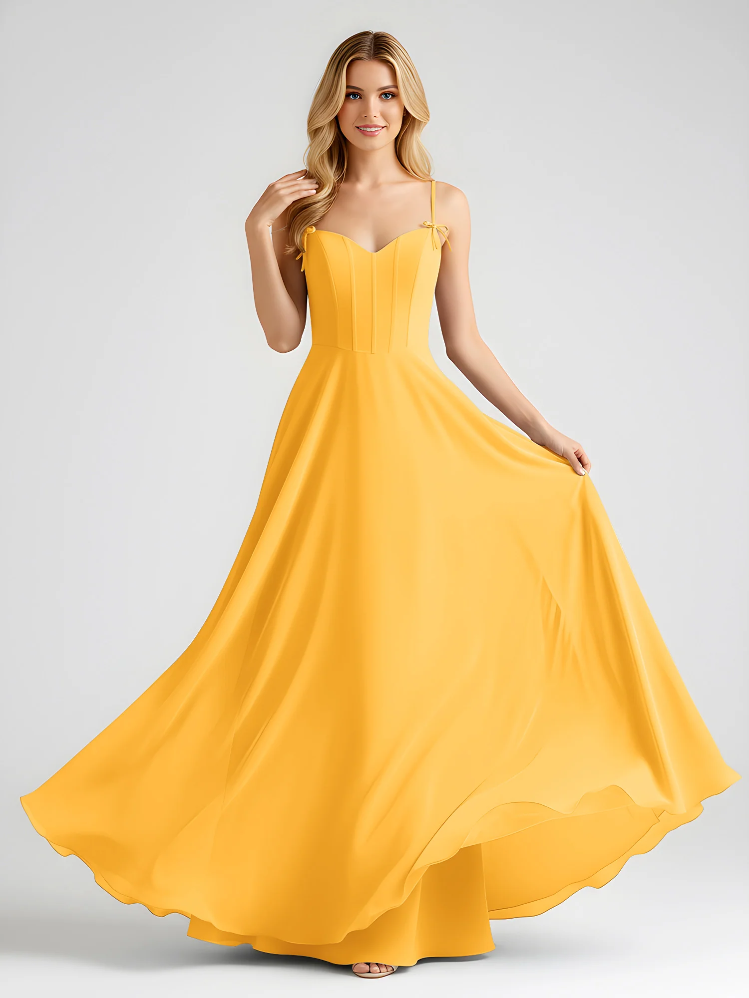 Spaghetti Strap A-Line Maxi with Bow Ties Tangerine - Image 3