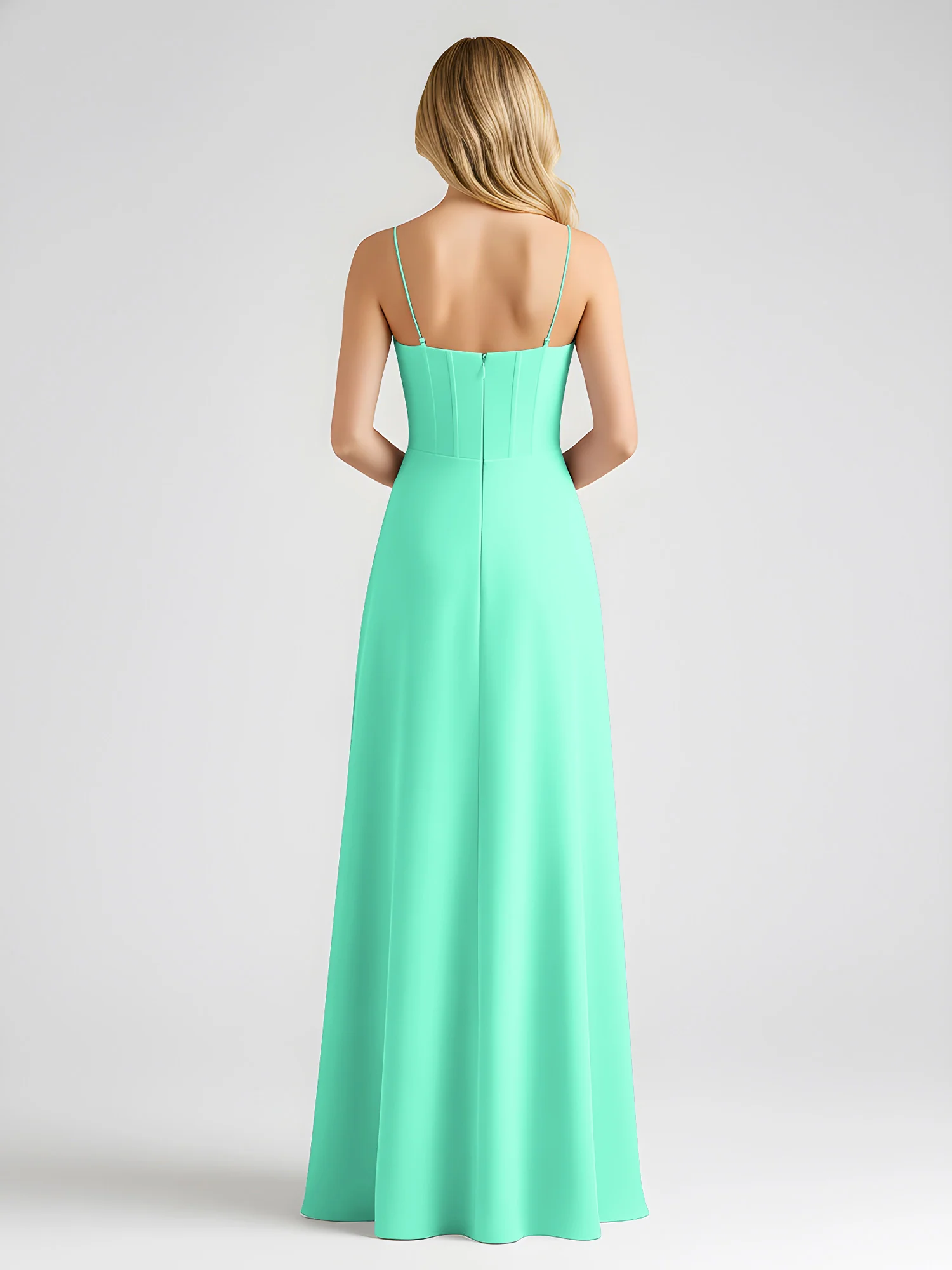 Spaghetti Strap A-Line Maxi with Bow Ties Turquoise - Image 2