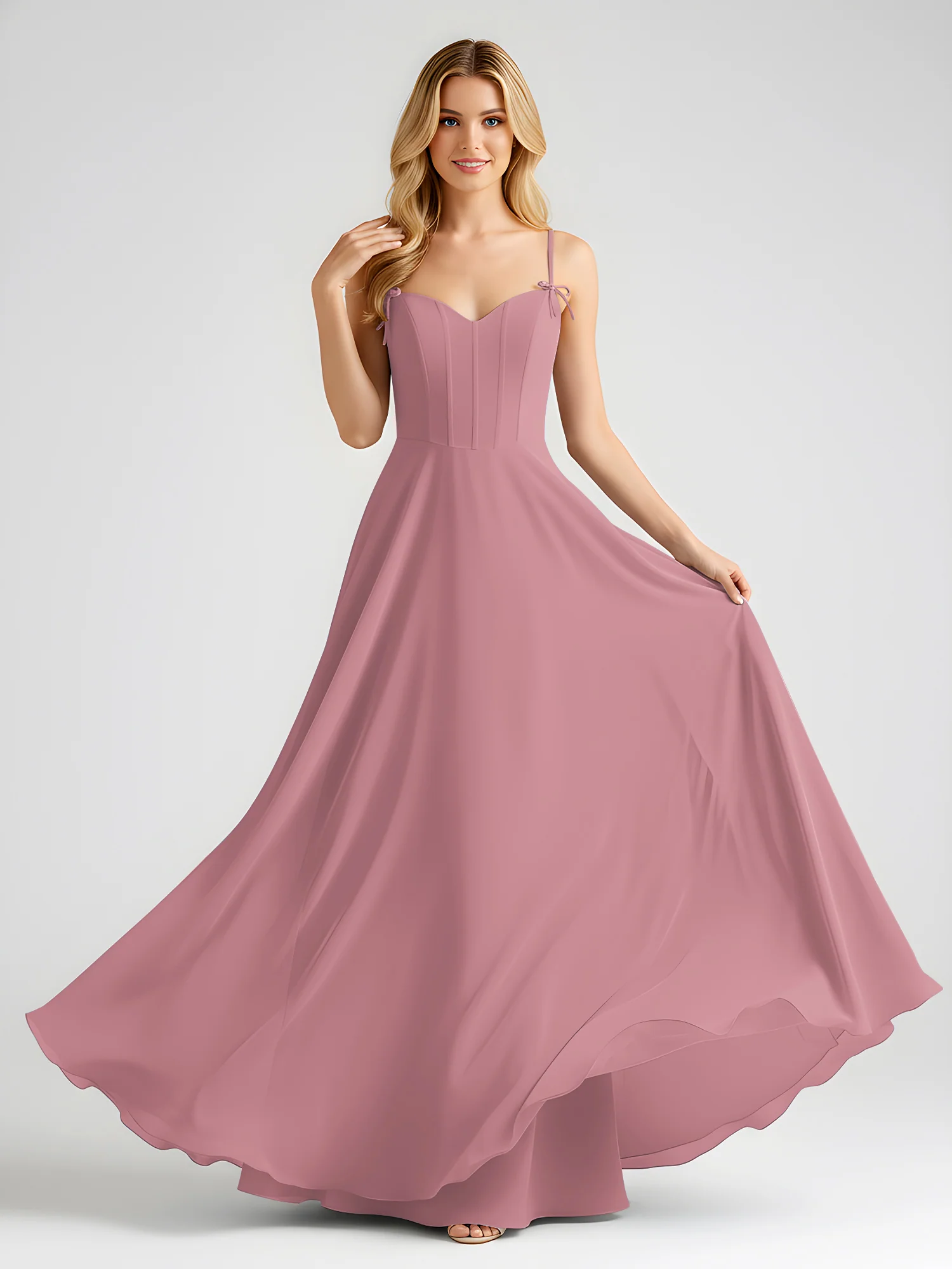 Spaghetti Strap A-Line Maxi with Bow Ties Vintage Mauve - Image 3