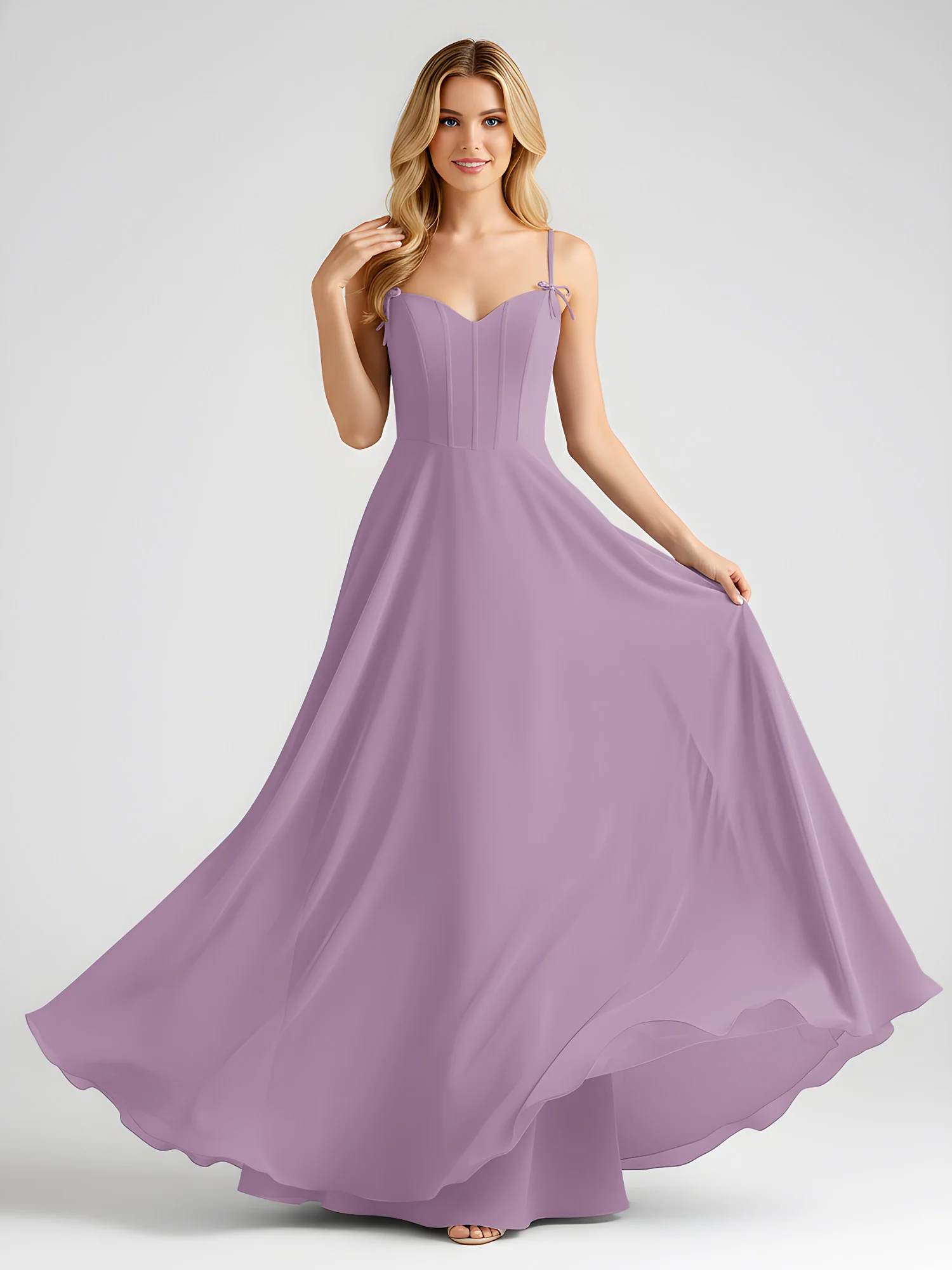 Spaghetti Strap A-Line Maxi with Bow Ties Wisteria - Image 3