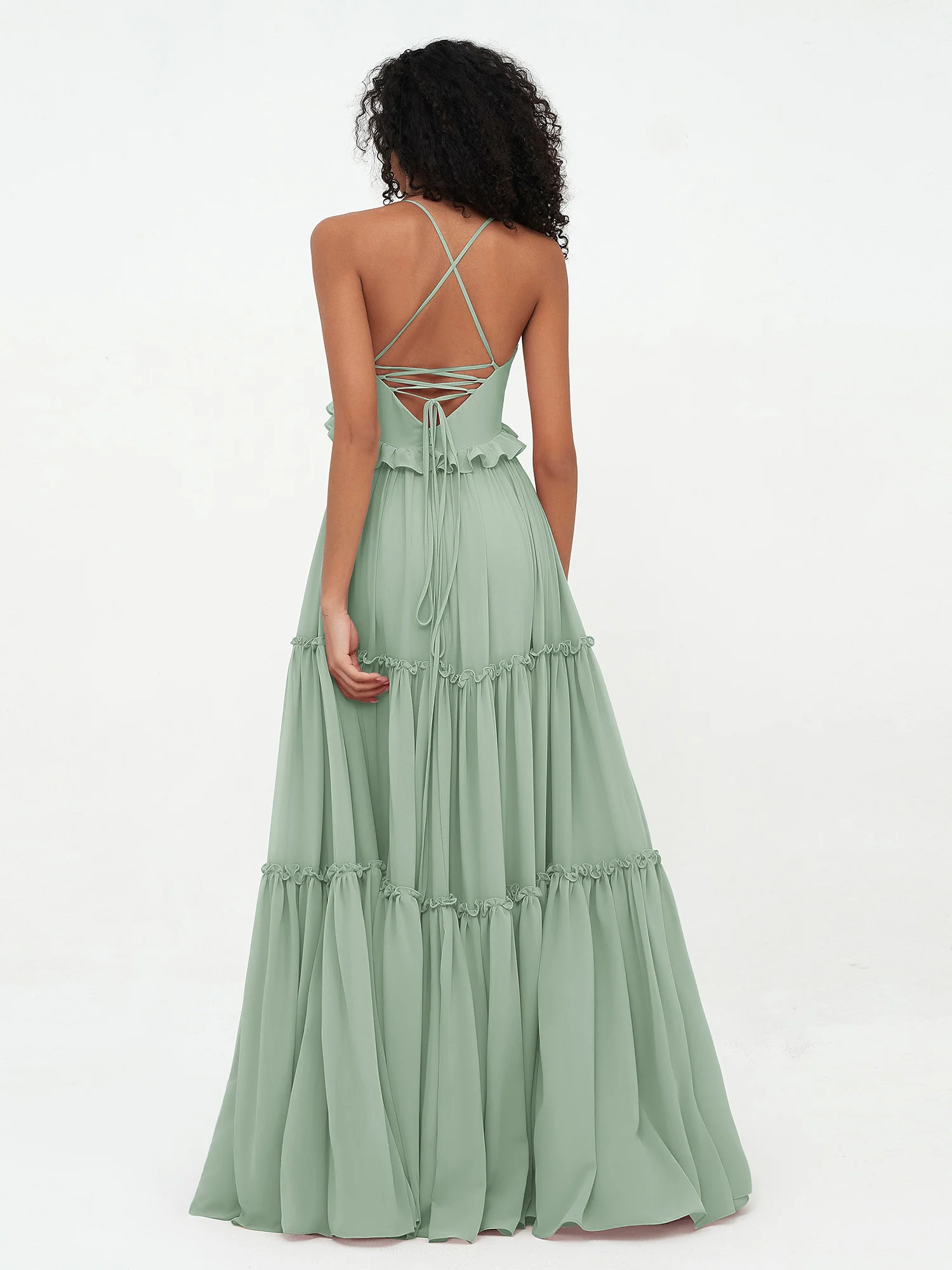 Empire Chiffon Tiered Skirt Max Bohemian Dresses-Agave - Image 2