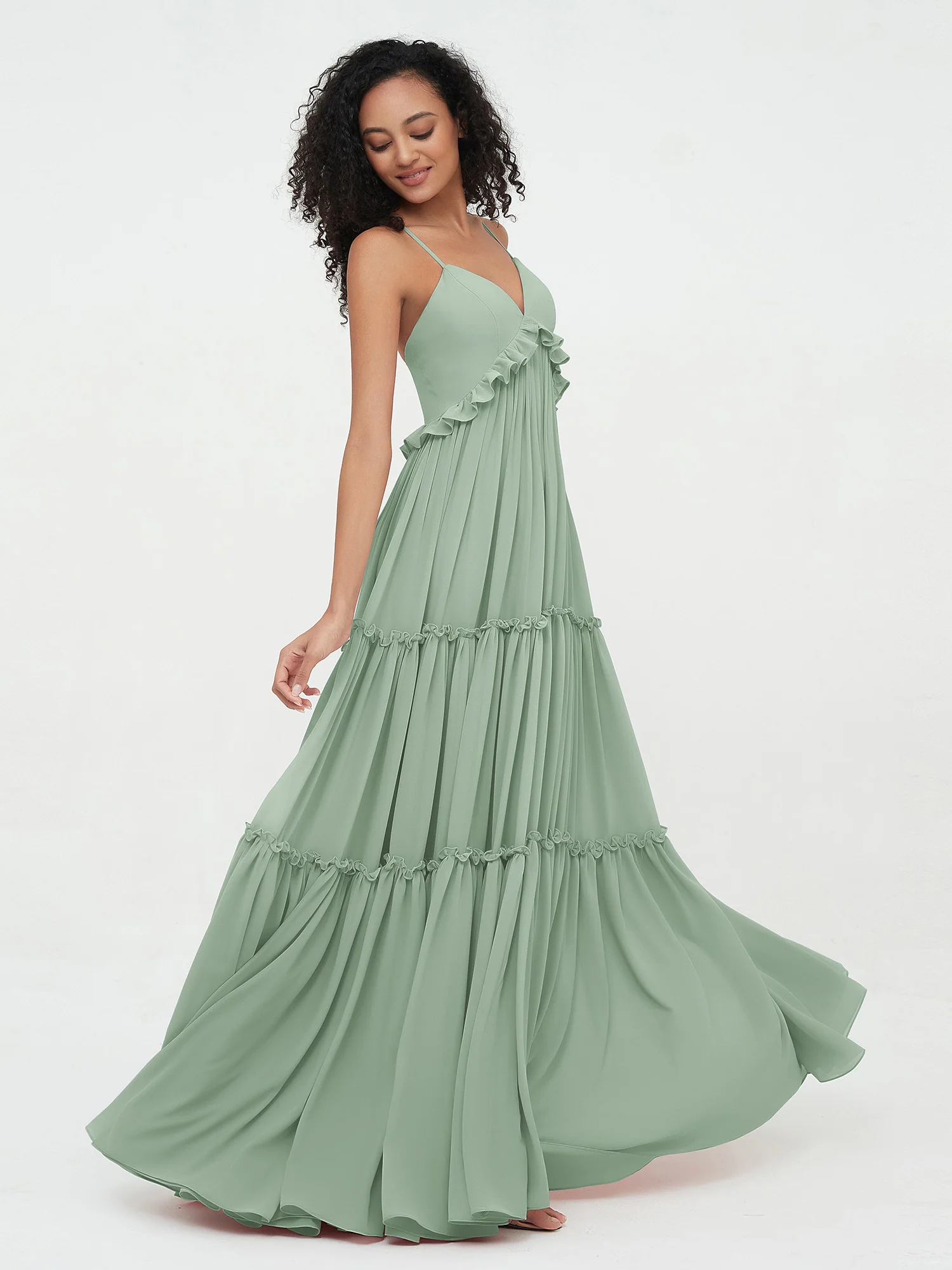 Empire Chiffon Tiered Skirt Max Bohemian Dresses-Agave - Image 5