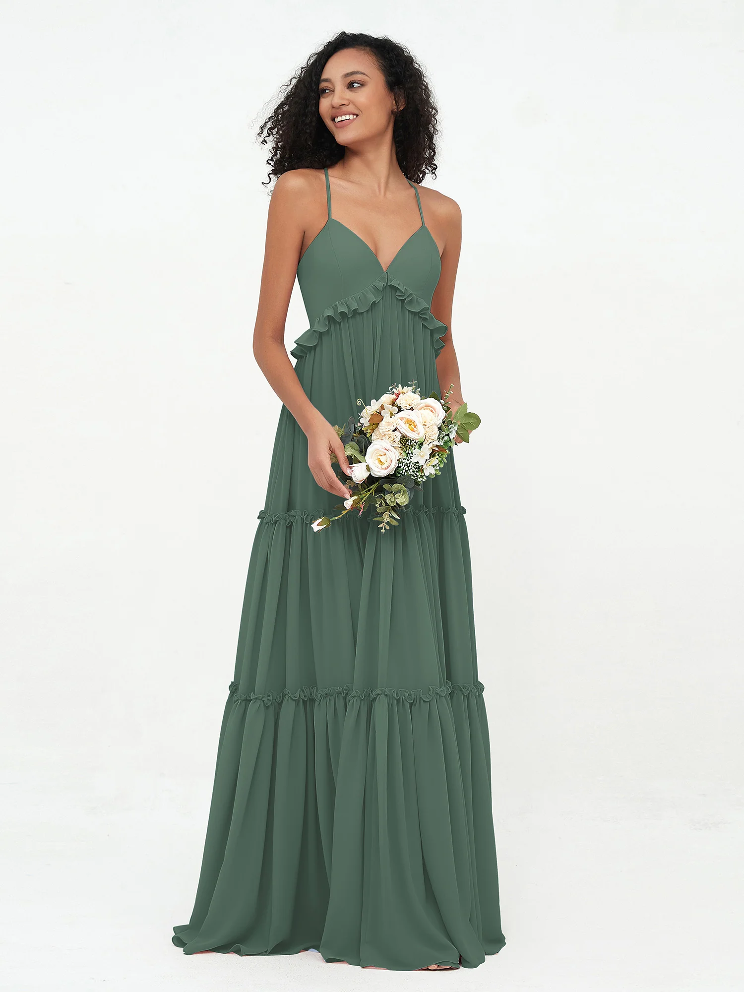 Empire Chiffon Tiered Skirt Max Bohemian Dresses-Eucalyptus