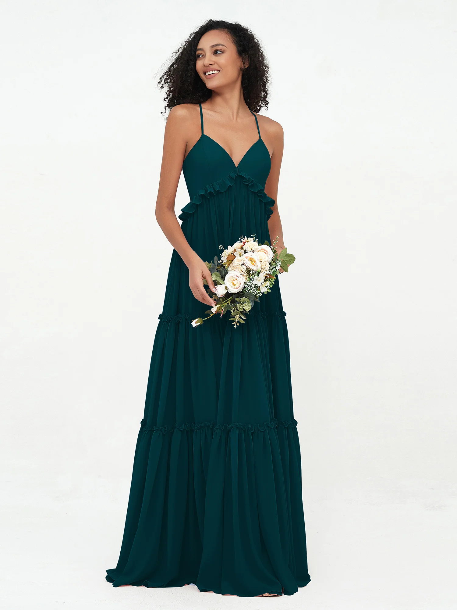 Empire Chiffon Tiered Skirt Max Bohemian Dresses-Pine
