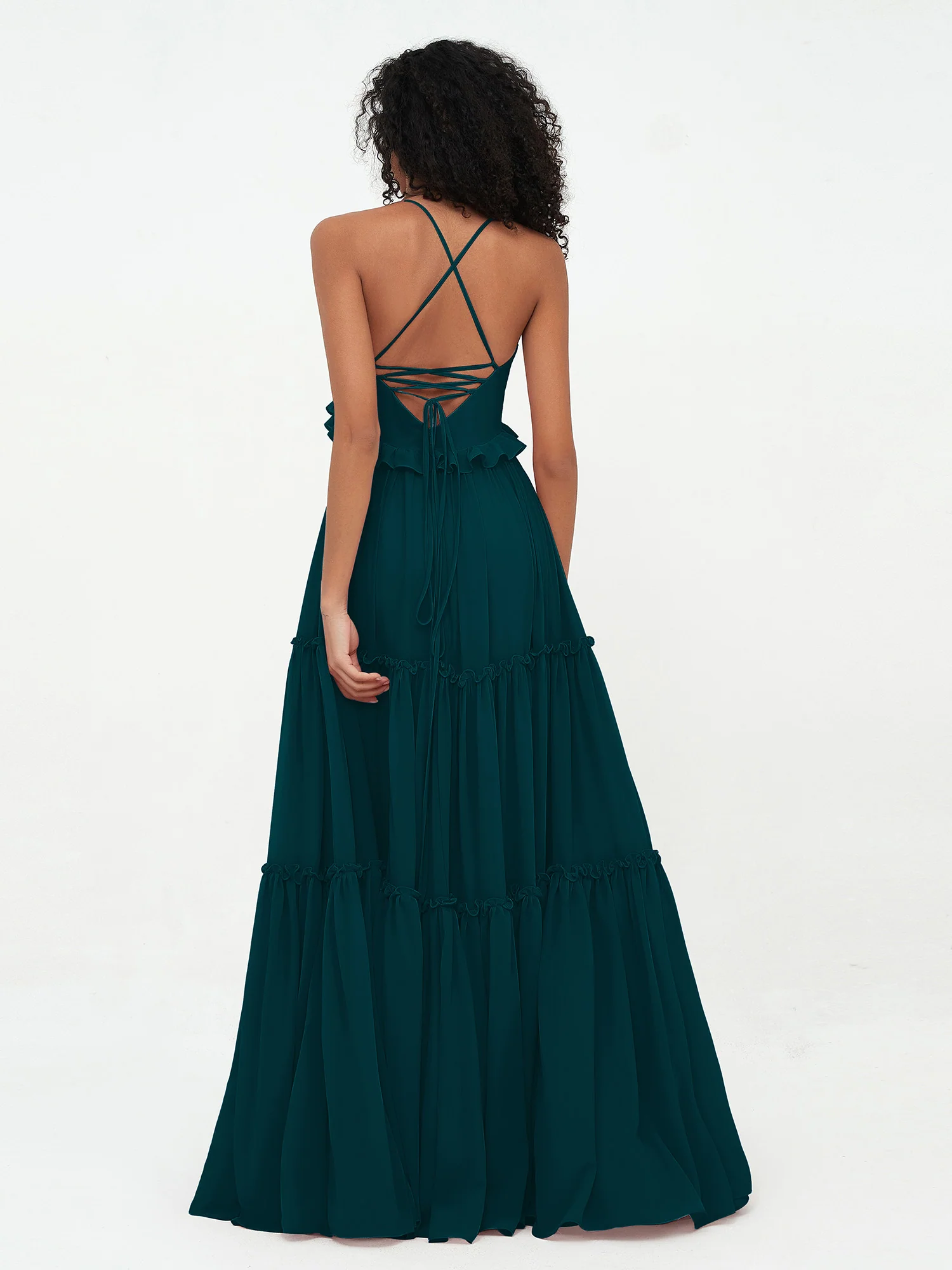 Empire Chiffon Tiered Skirt Max Bohemian Dresses-Pine - Image 2