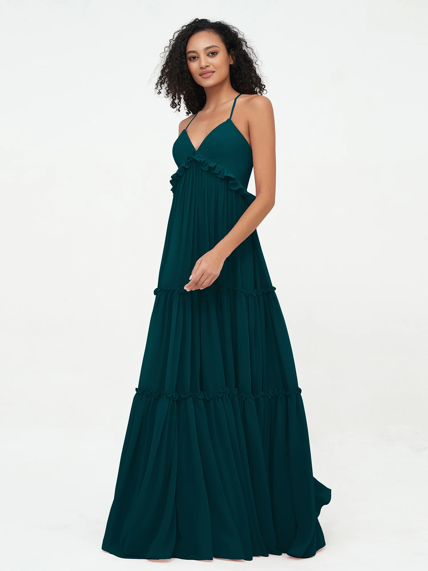 Empire Chiffon Tiered Skirt Max Bohemian Dresses-Pine - Image 3