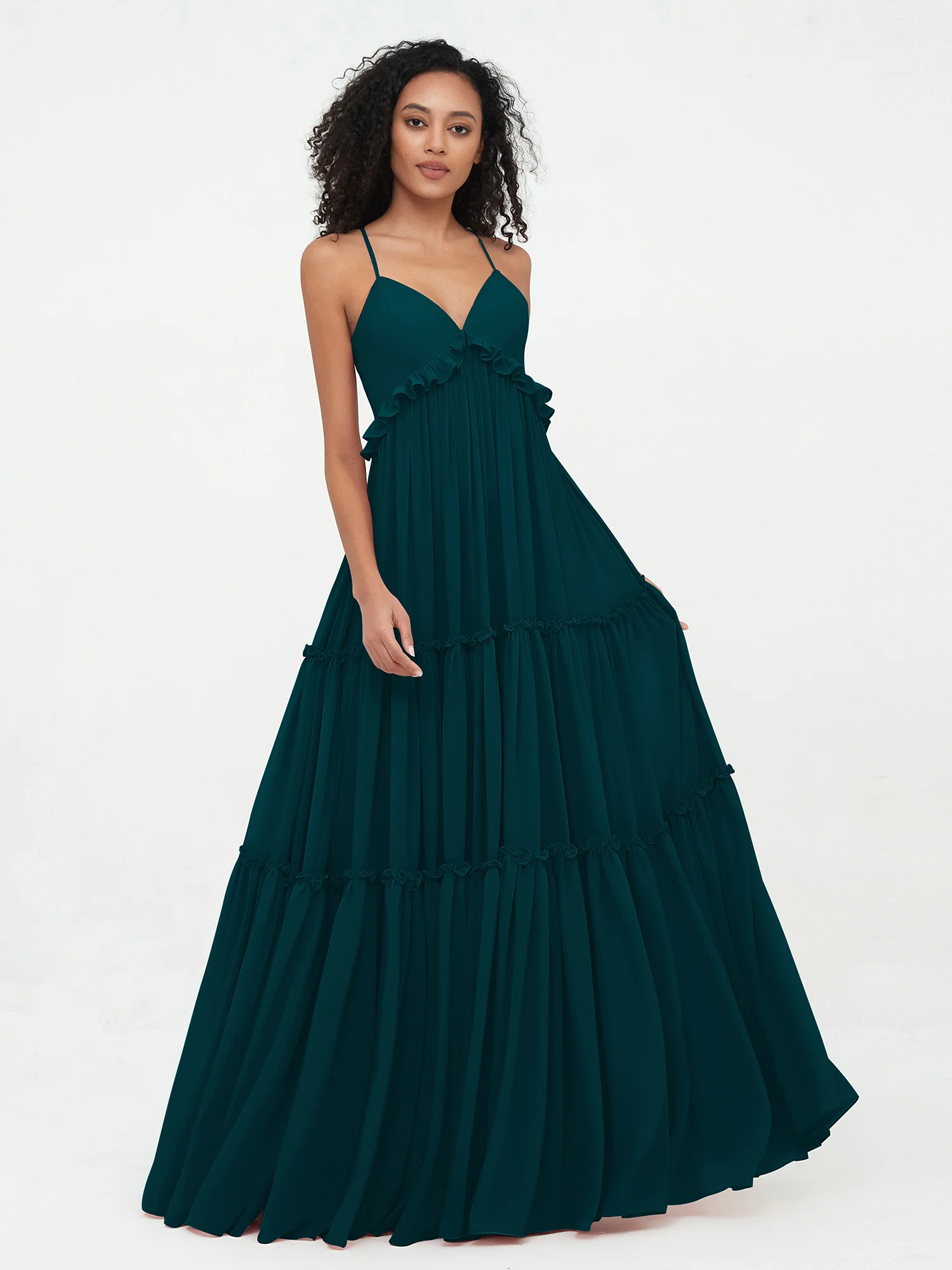 Empire Chiffon Tiered Skirt Max Bohemian Dresses-Pine - Image 4