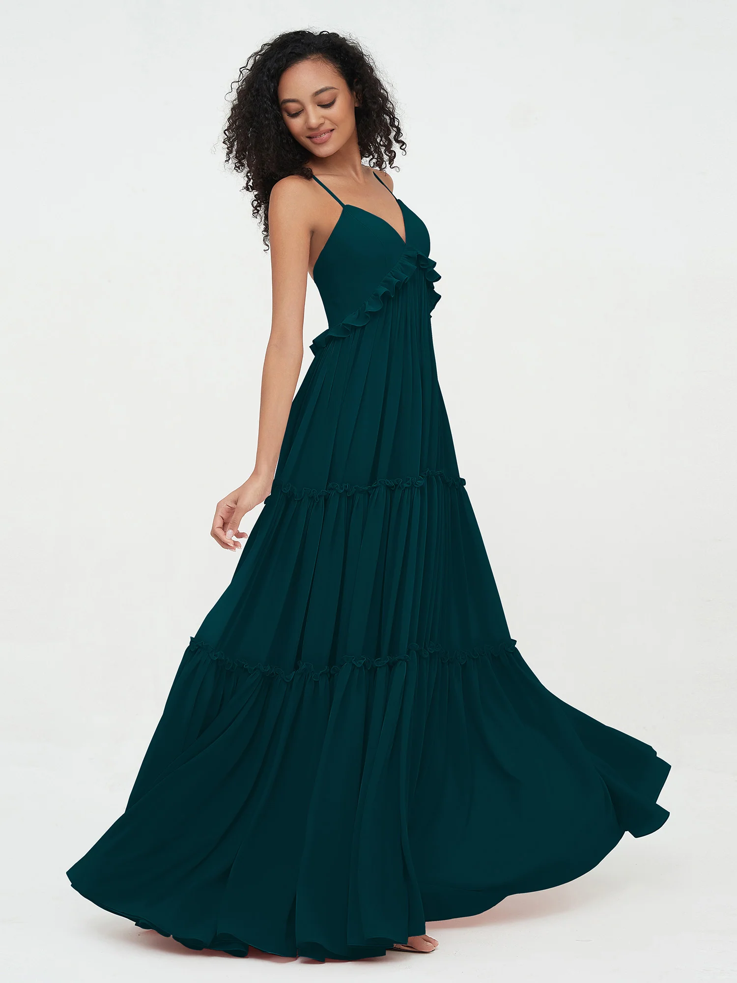 Empire Chiffon Tiered Skirt Max Bohemian Dresses-Pine - Image 5