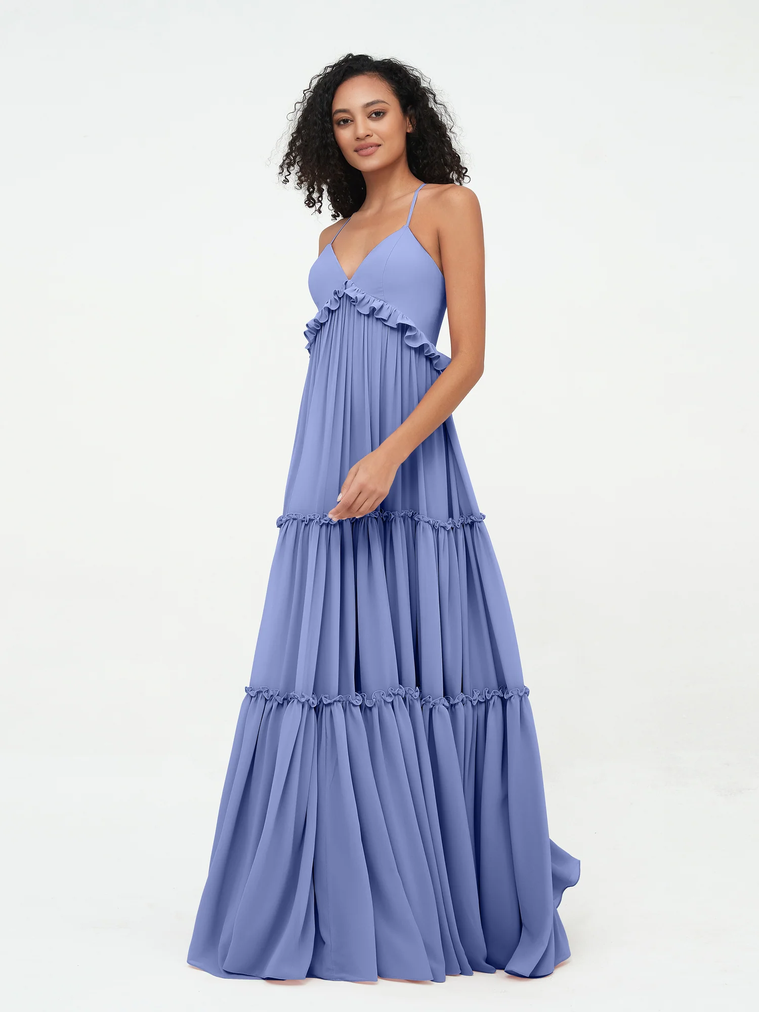 Empire Chiffon Tiered Skirt Max Bohemian Dresses-Periwinkle - Image 3