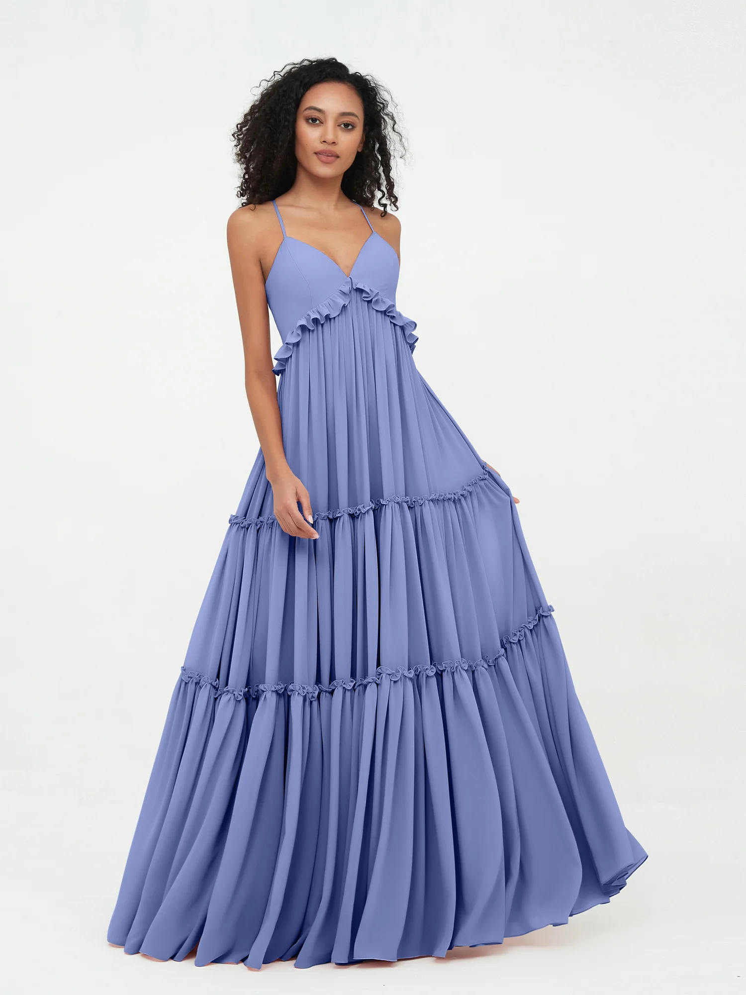 Empire Chiffon Tiered Skirt Max Bohemian Dresses-Periwinkle - Image 4