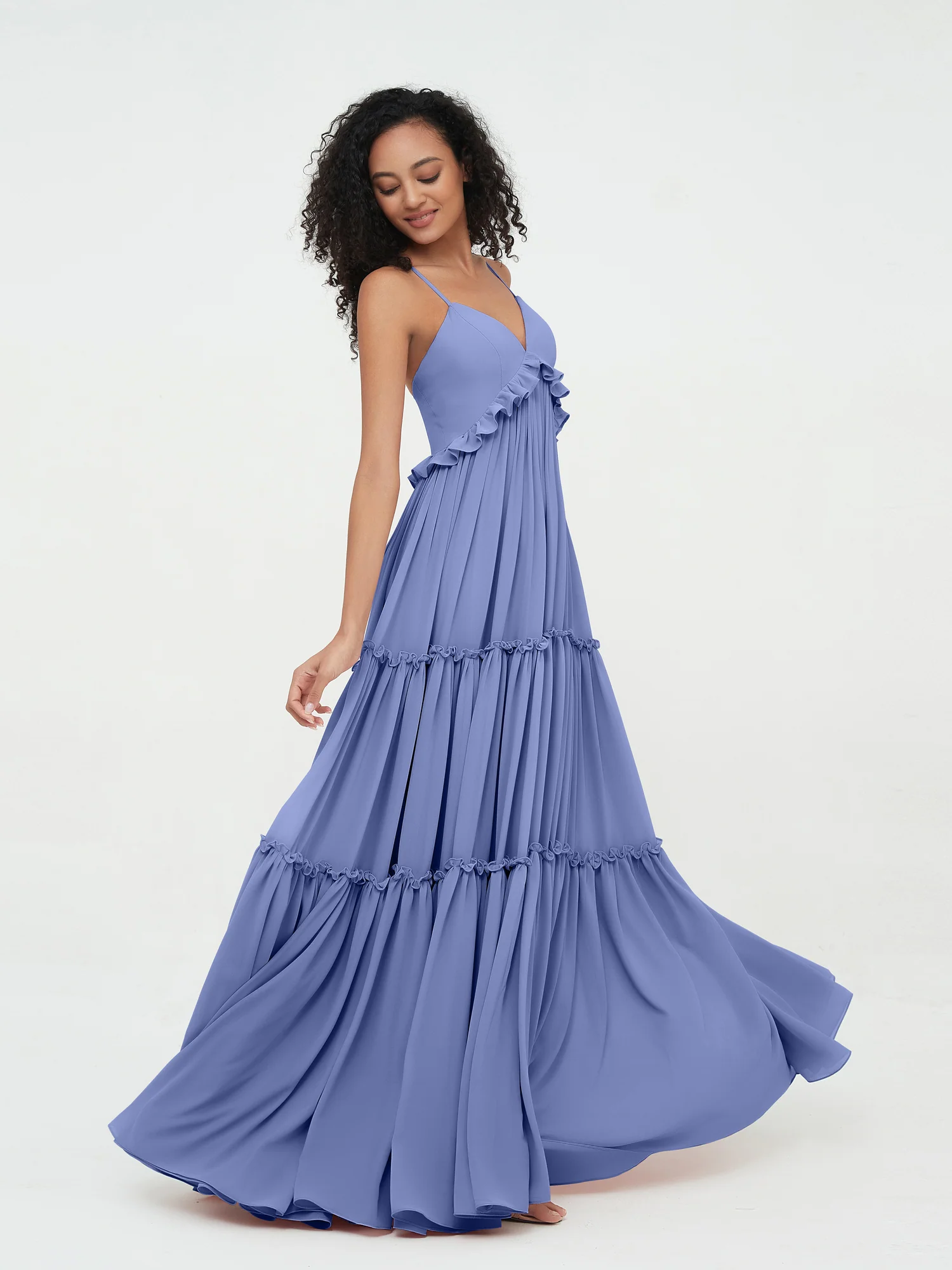 Empire Chiffon Tiered Skirt Max Bohemian Dresses-Periwinkle - Image 5