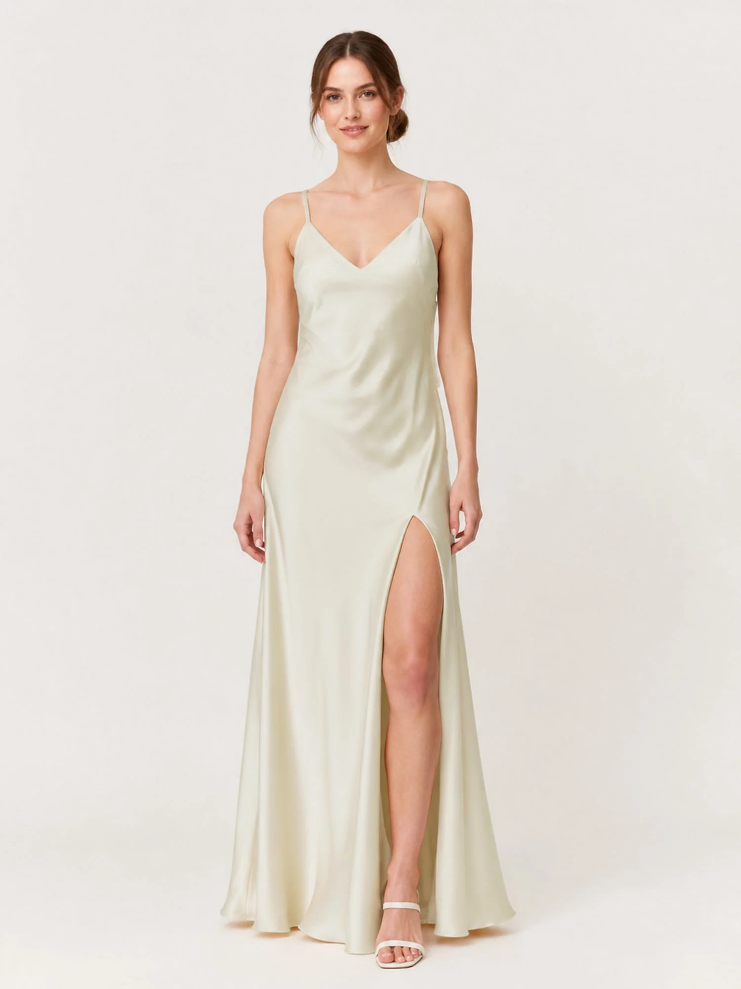 Spaghetti Strap Satin Maxi Dress with Back Bow Detail Emerald
