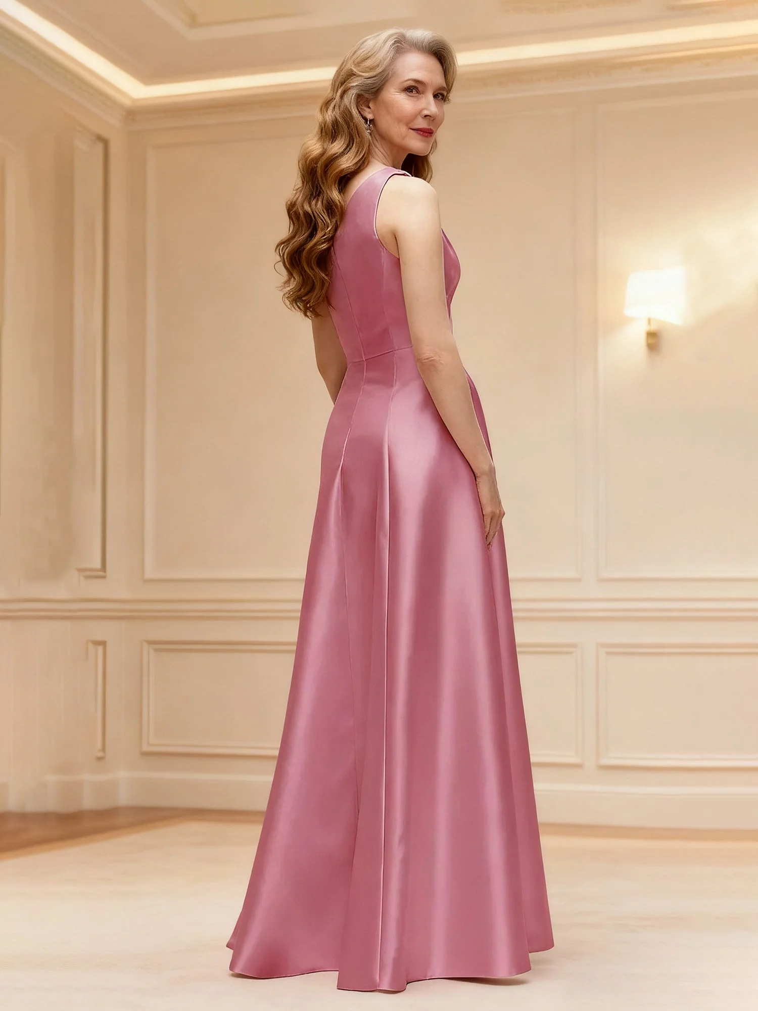 Floral One Shoulder A-Line Satin Long Dress Daffodil - Image 2