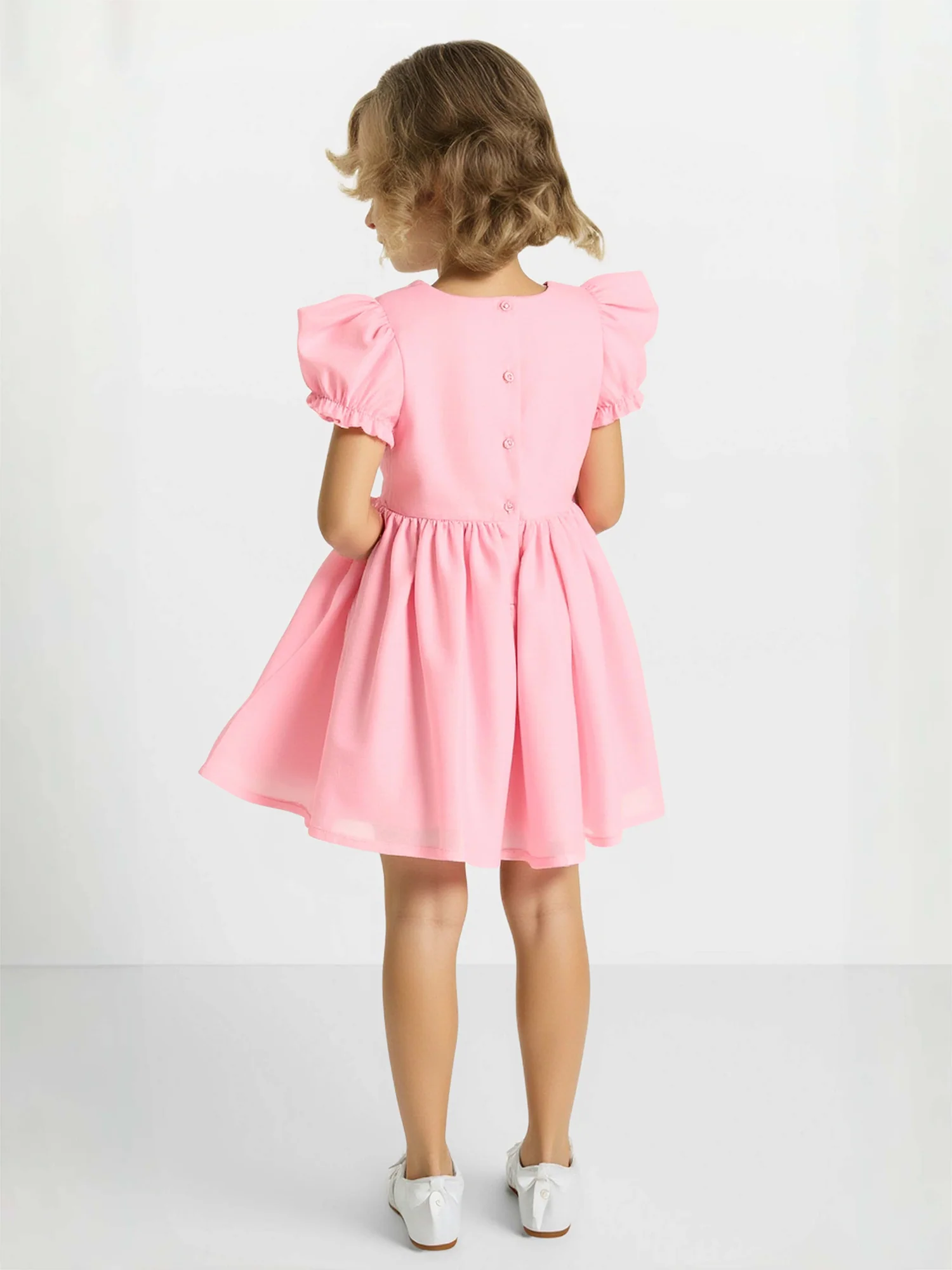 Floral Waist A-Line Scoop Neck Flower Girl Dress Flamingo - Image 2