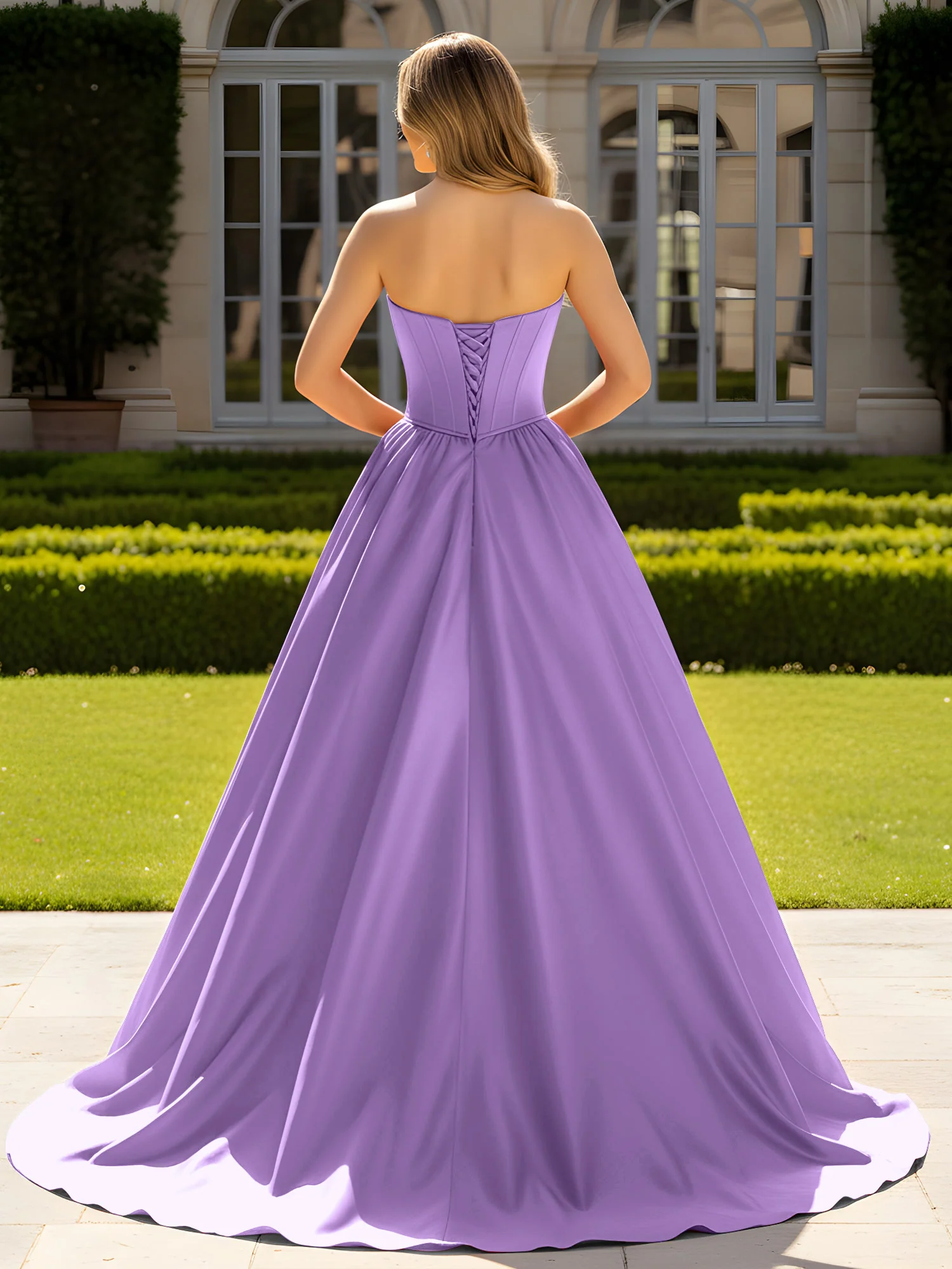 Strapless Satin Ball Gown with Crystal Bustier Detail Tahiti - Image 2