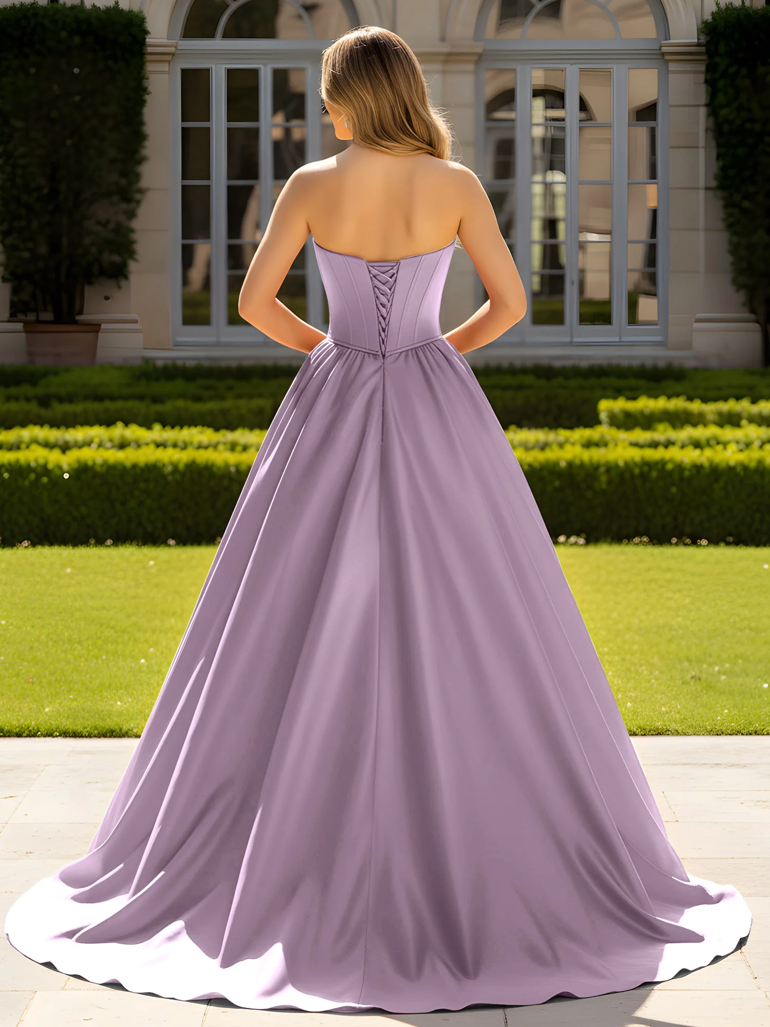 Strapless Satin Ball Gown with Crystal Bustier Detail Wisteria - Image 2