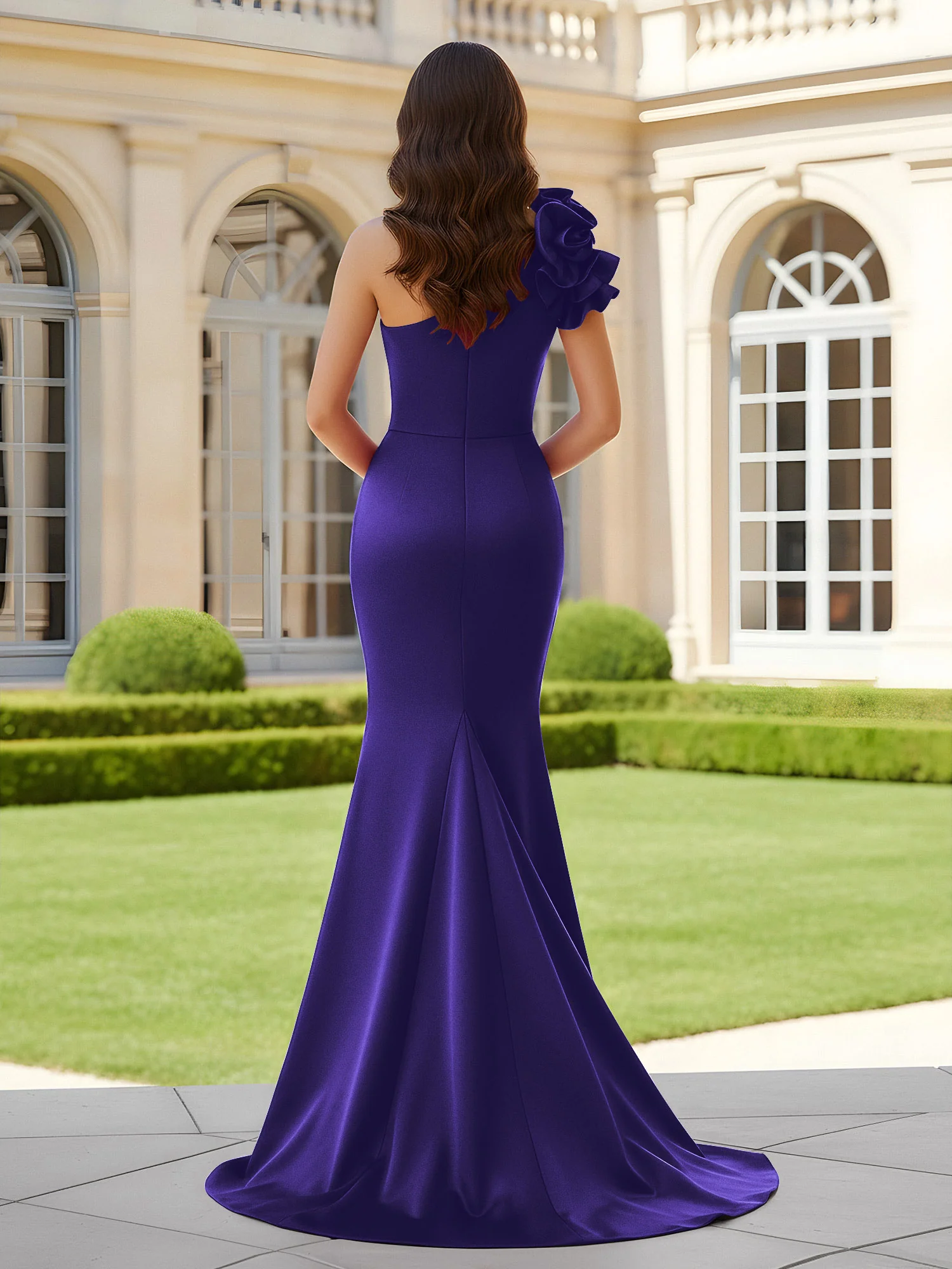 Flower One Shoulder Pleated Mermaid Dress With Slit Regency - Image 2