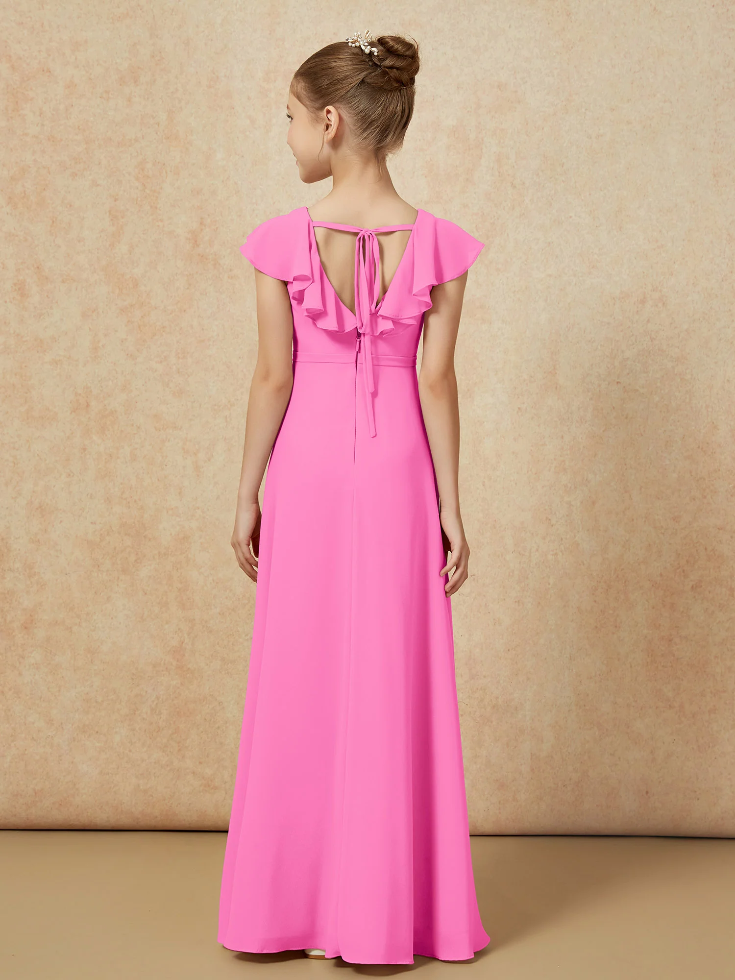 Flutter Sleeves Chiffon A-Line Junior Bridesmaid Dresses Azalea - Image 2