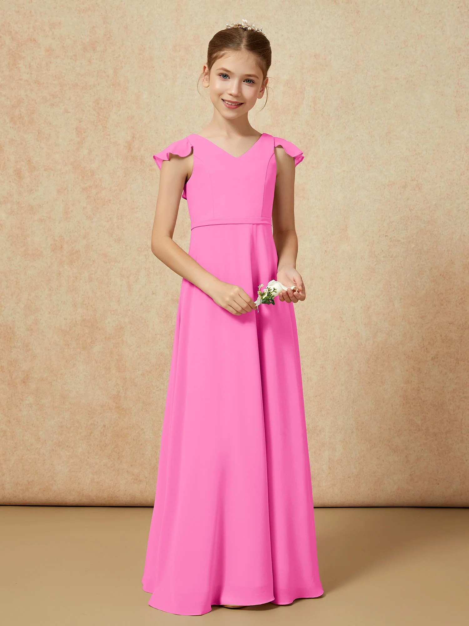 Flutter Sleeves Chiffon A-Line Junior Bridesmaid Dresses Azalea - Image 5