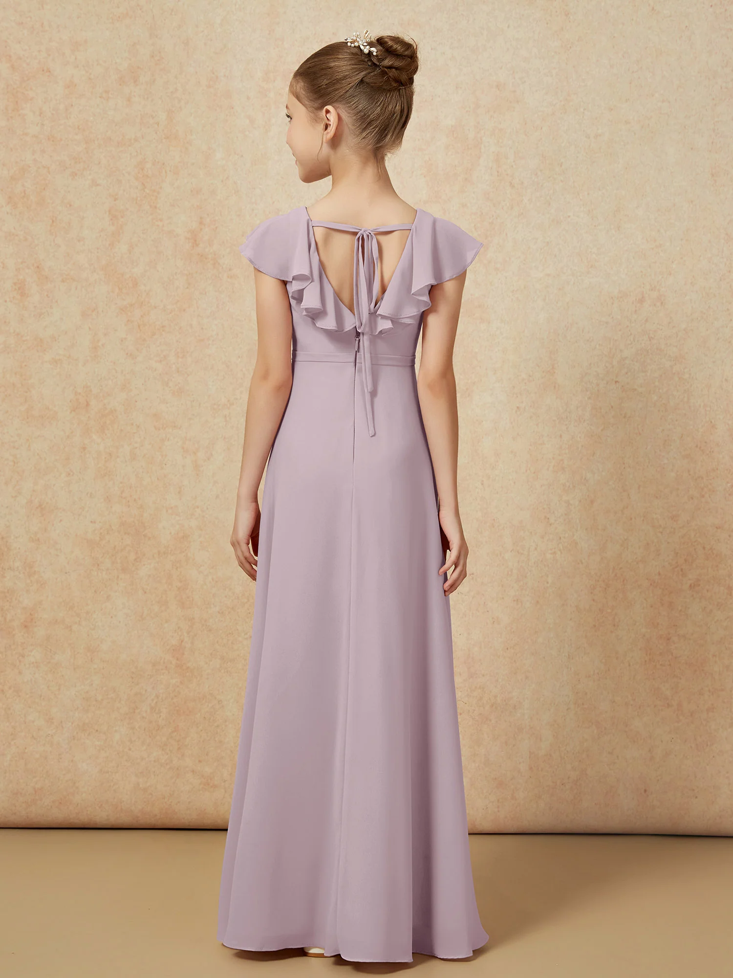 Flutter Sleeves Chiffon A-Line Junior Bridesmaid Dresses Dusk - Image 2