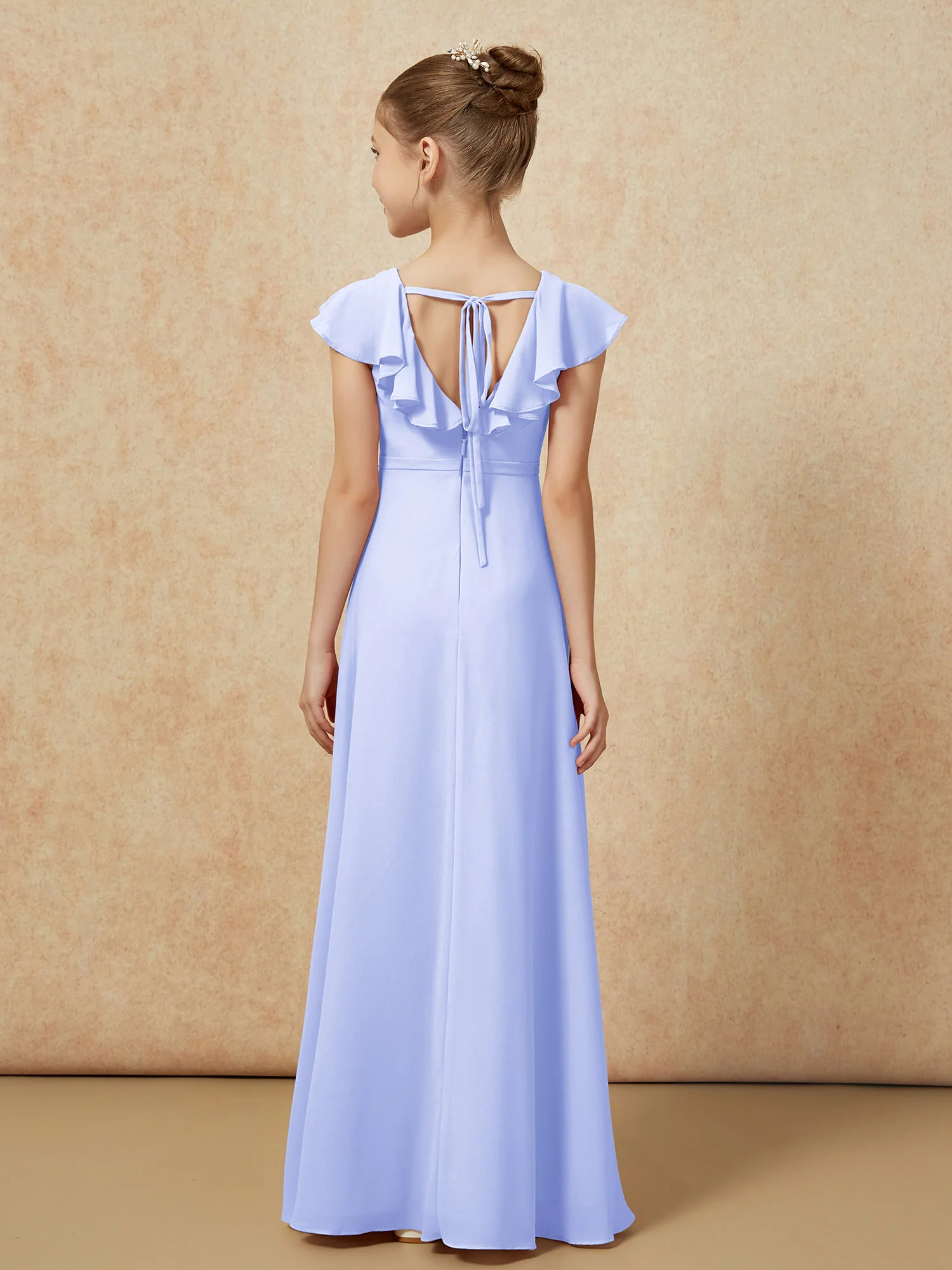 Flutter Sleeves Chiffon A-Line Junior Bridesmaid Dresses Lavender - Image 2