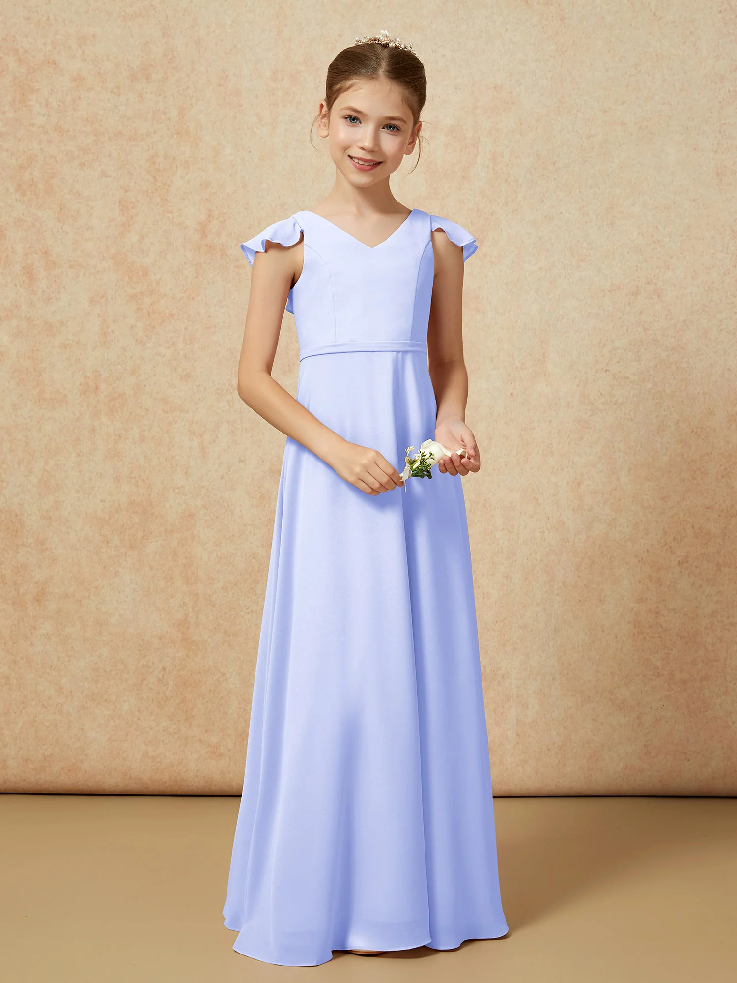 Flutter Sleeves Chiffon A-Line Junior Bridesmaid Dresses Lavender - Image 5