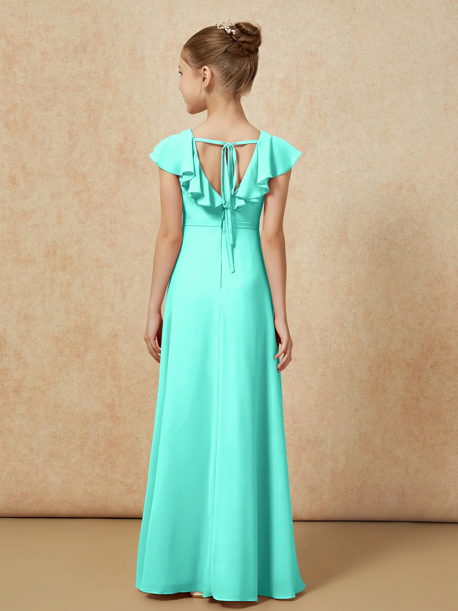 Flutter Sleeves Chiffon A-Line Junior Bridesmaid Dresses Spa - Image 2