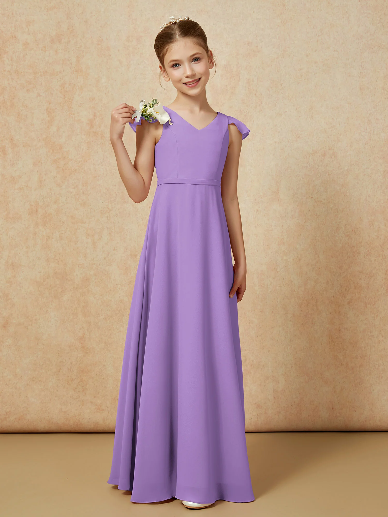 Flutter Sleeves Chiffon A-Line Junior Bridesmaid Dresses Tahiti