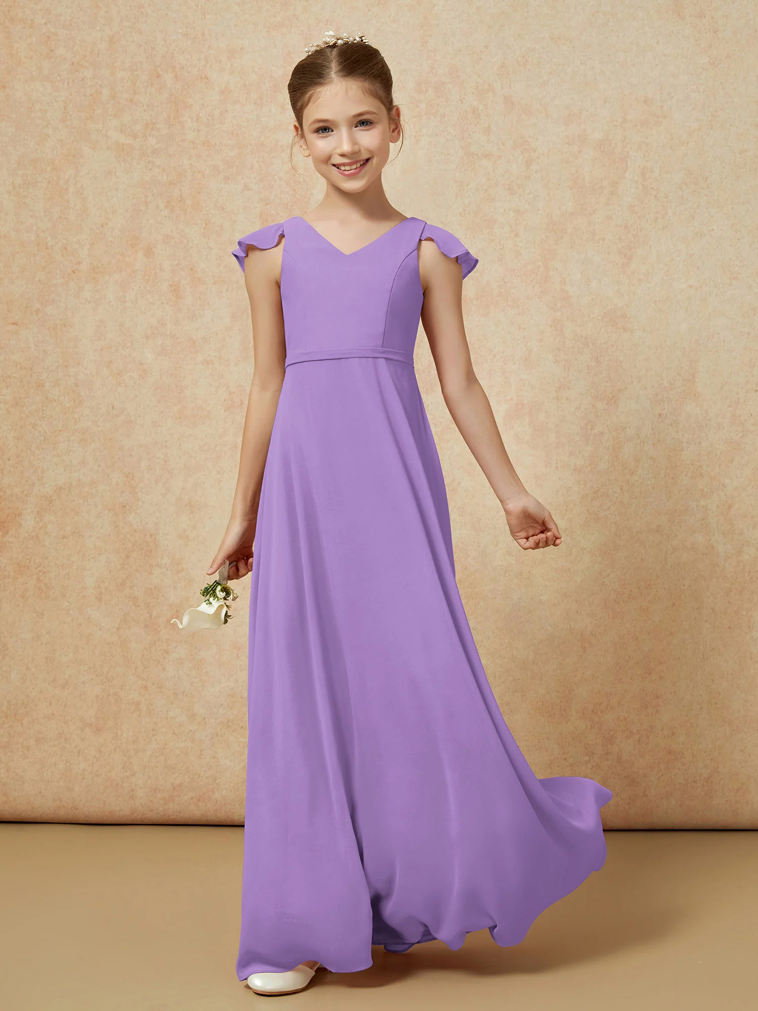 Flutter Sleeves Chiffon A-Line Junior Bridesmaid Dresses Tahiti - Image 3