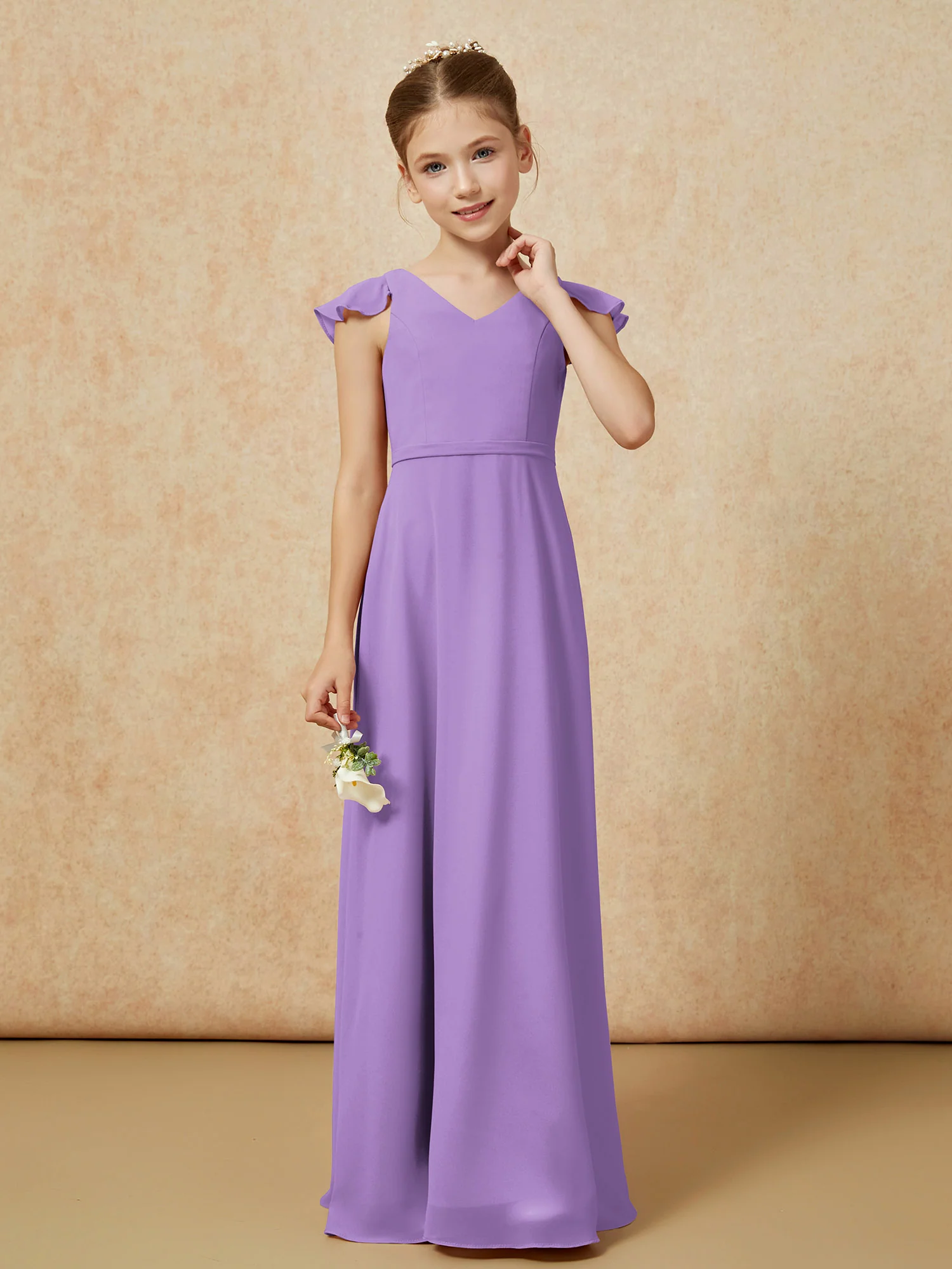Flutter Sleeves Chiffon A-Line Junior Bridesmaid Dresses Tahiti - Image 4