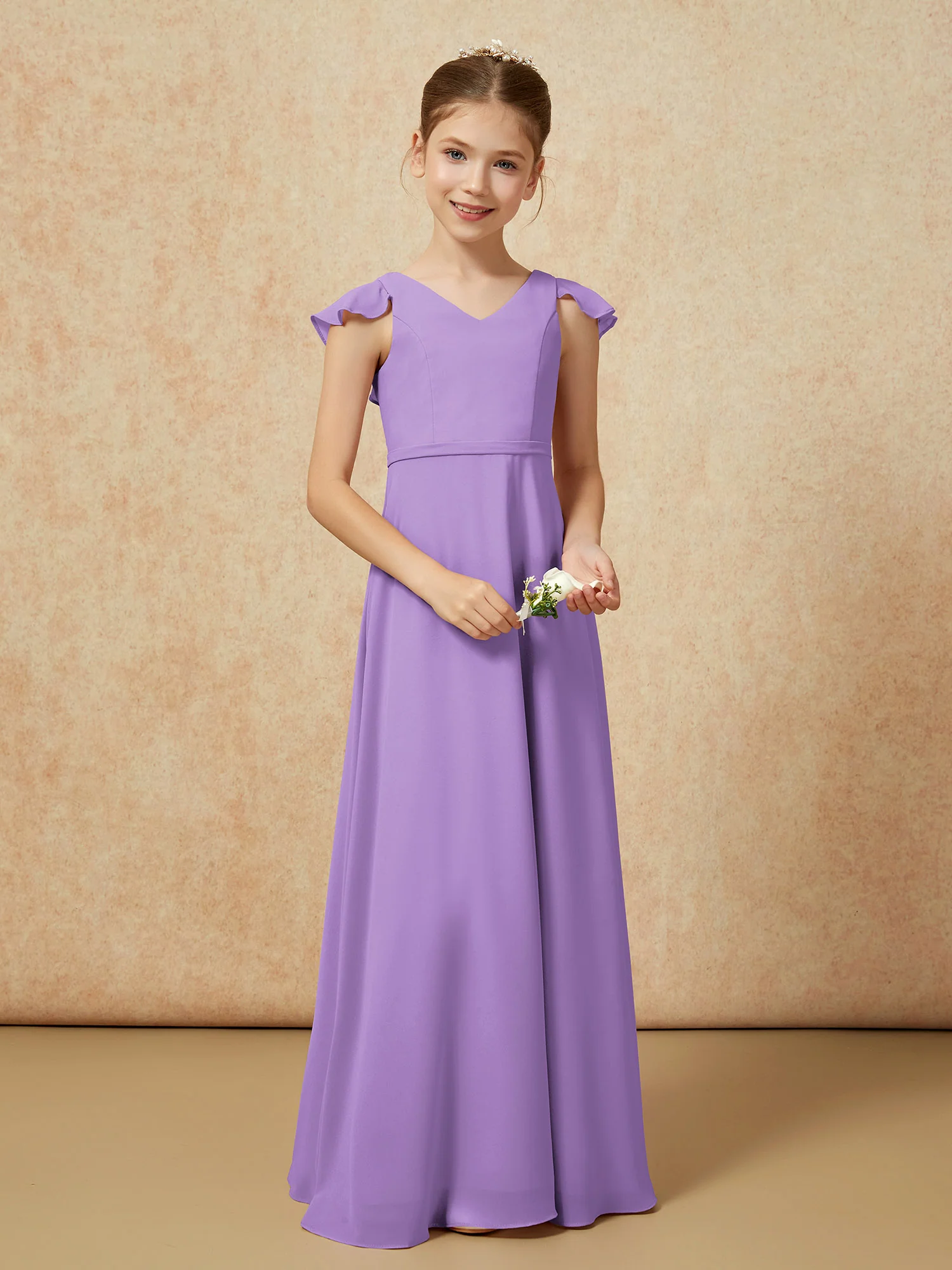 Flutter Sleeves Chiffon A-Line Junior Bridesmaid Dresses Tahiti - Image 5