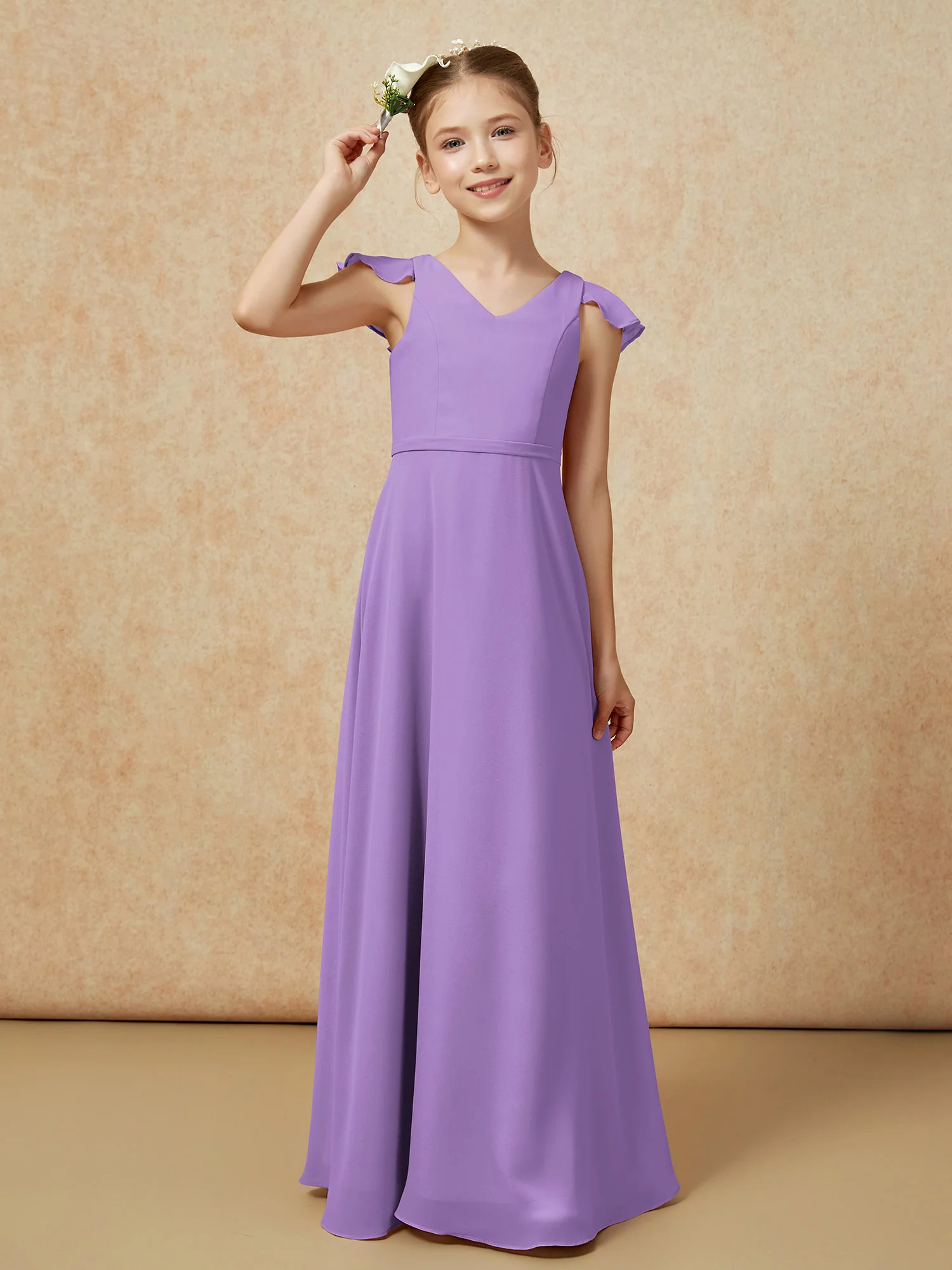 Flutter Sleeves Chiffon A-Line Junior Bridesmaid Dresses Tahiti - Image 6