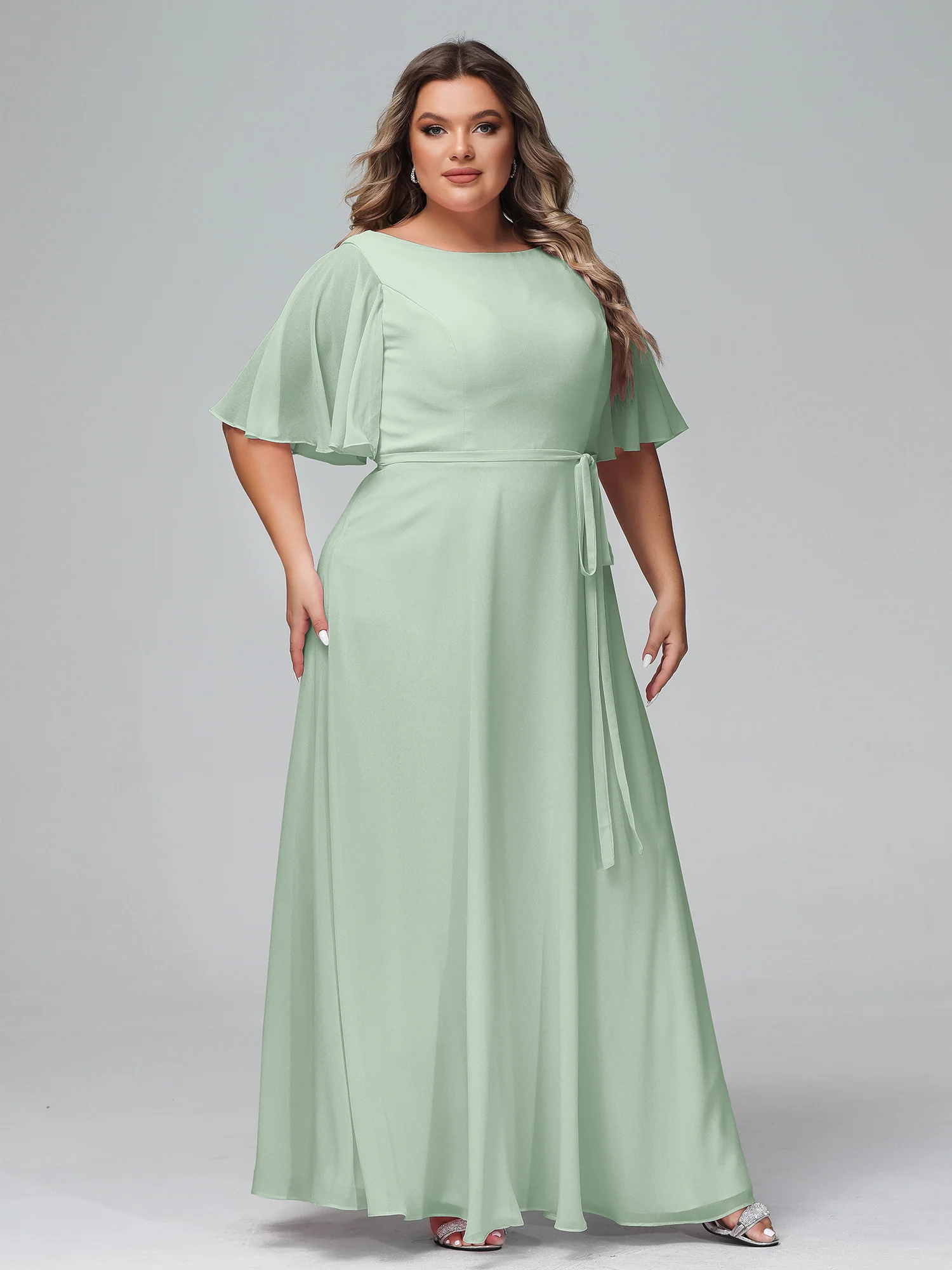 Flutter Sleeves Chiffon Max Dresses with Sash Bow Agave - Image 11