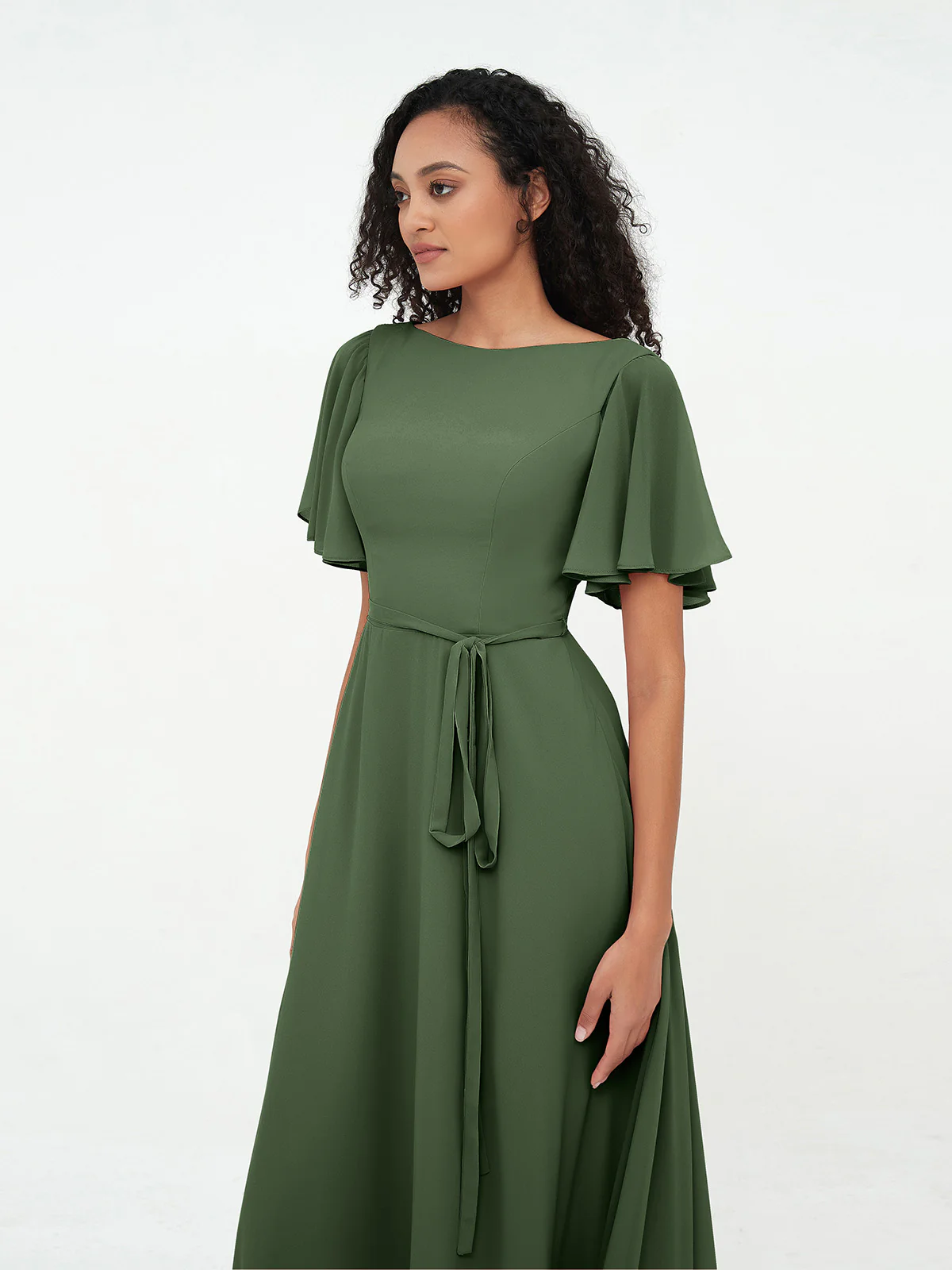 Flutter Sleeves Chiffon Max Dresses with Sash Bow Clearance - Image 10