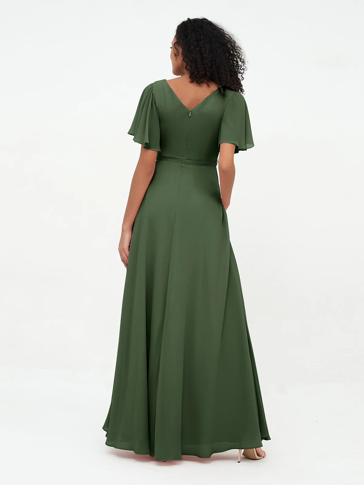 Flutter Sleeves Chiffon Max Dresses with Sash Bow Clearance - Image 7