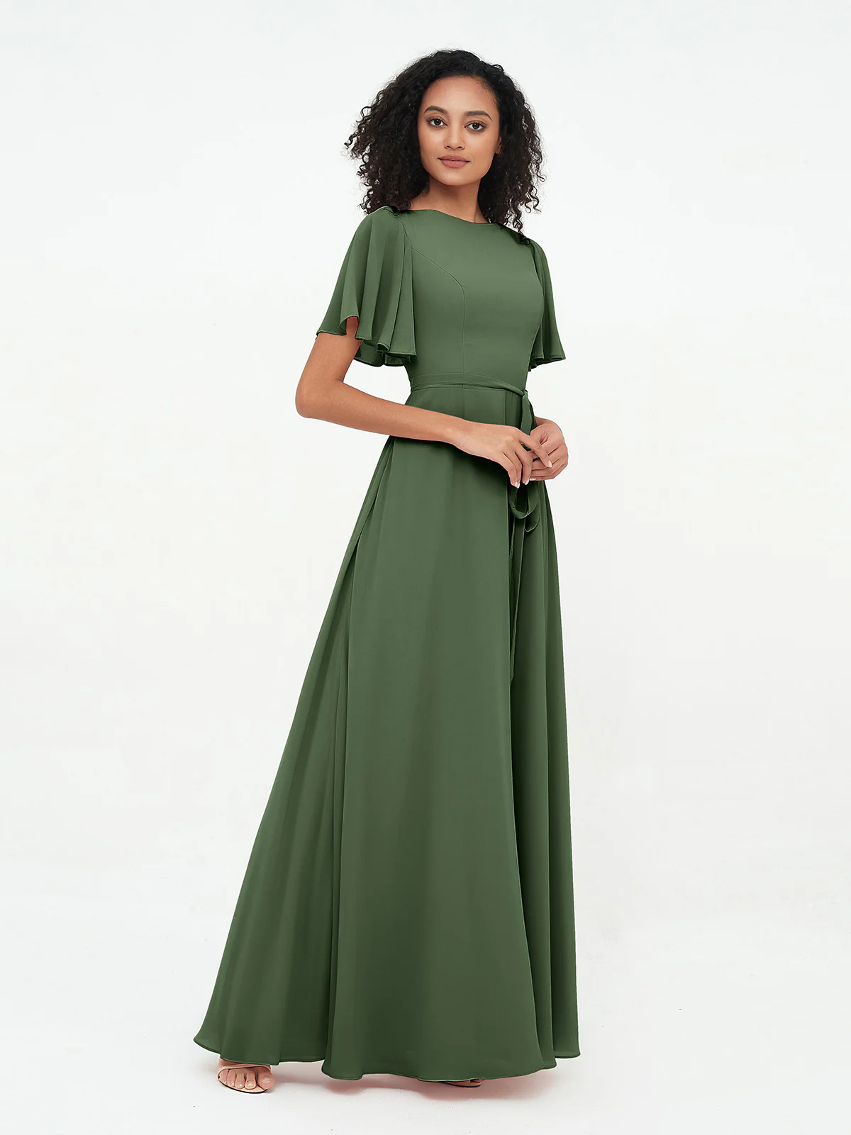Flutter Sleeves Chiffon Max Dresses with Sash Bow Clearance - Image 8