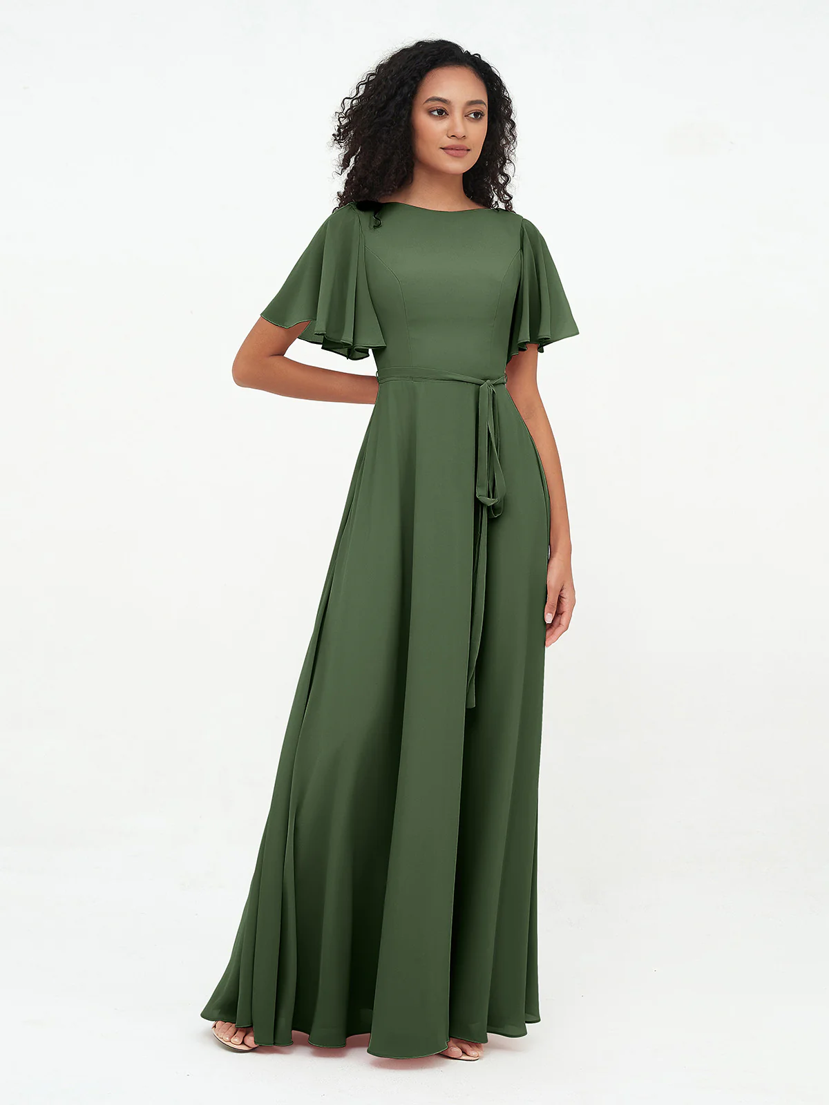 Flutter Sleeves Chiffon Max Dresses with Sash Bow Clearance - Image 9