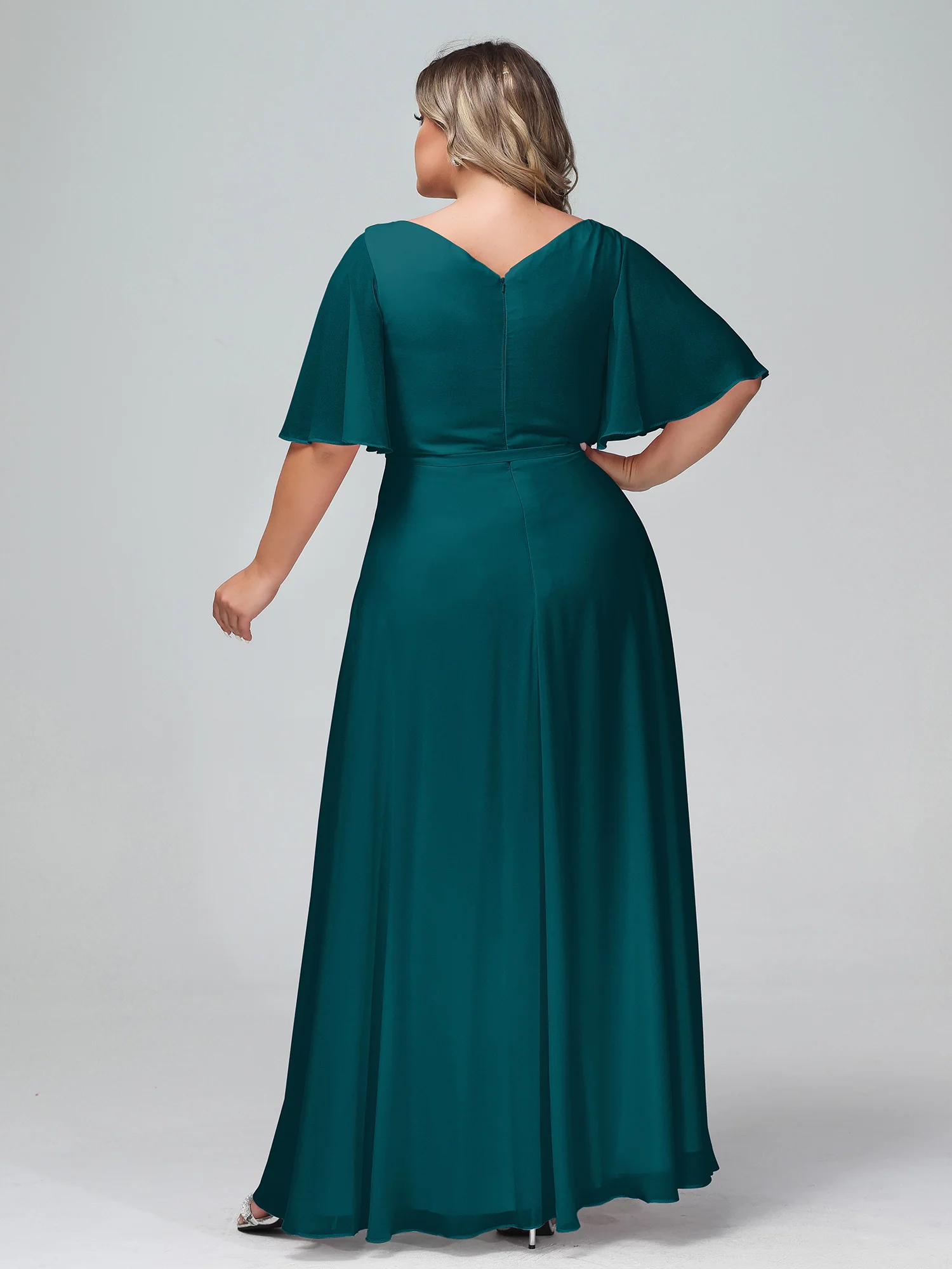 Flutter Sleeves Chiffon Max Dresses with Sash Bow Pine - Image 7