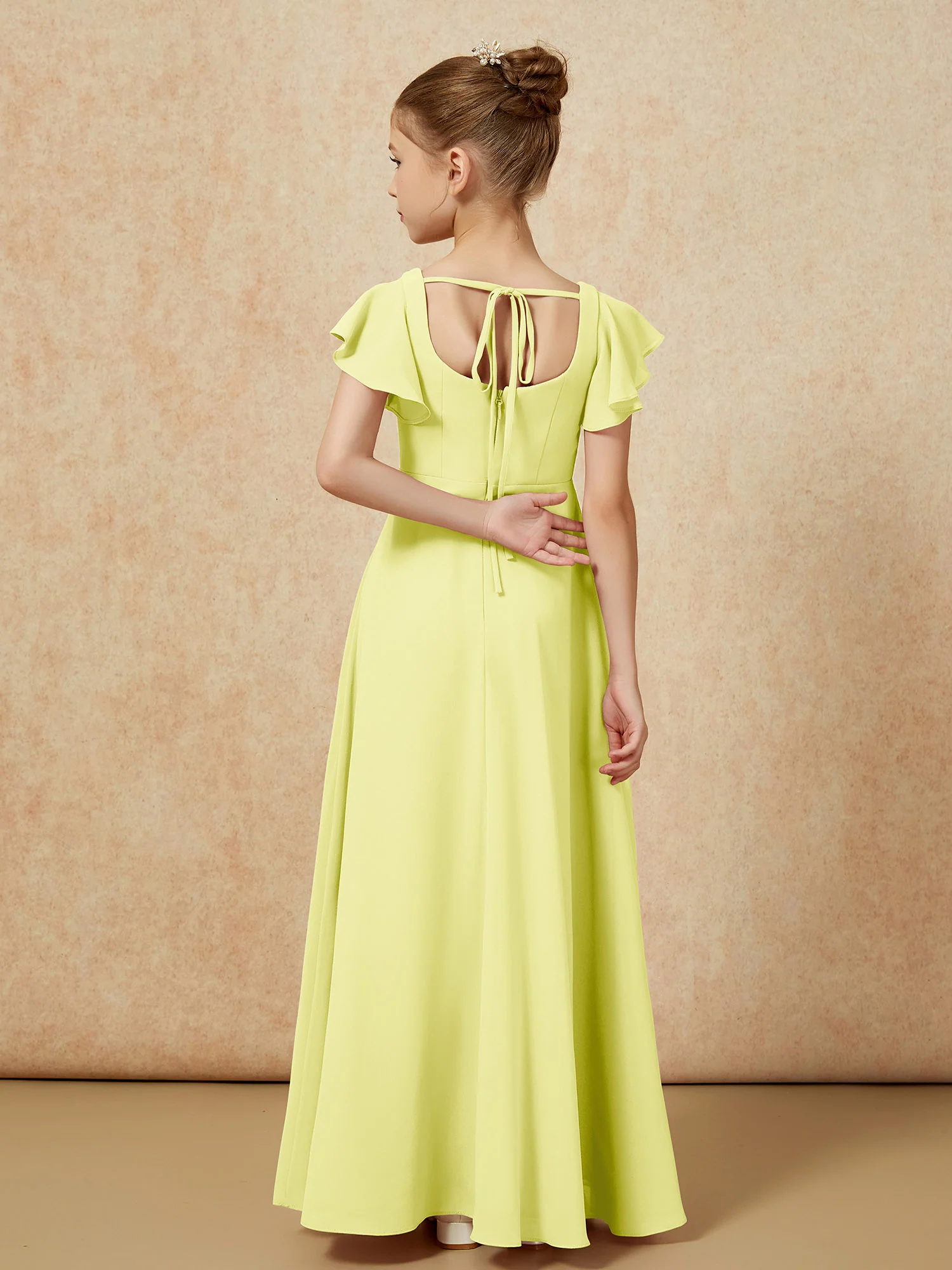 Flutter Sleeves Long Junior Bridesmaid Dresses With Slit Daffodil - Image 2